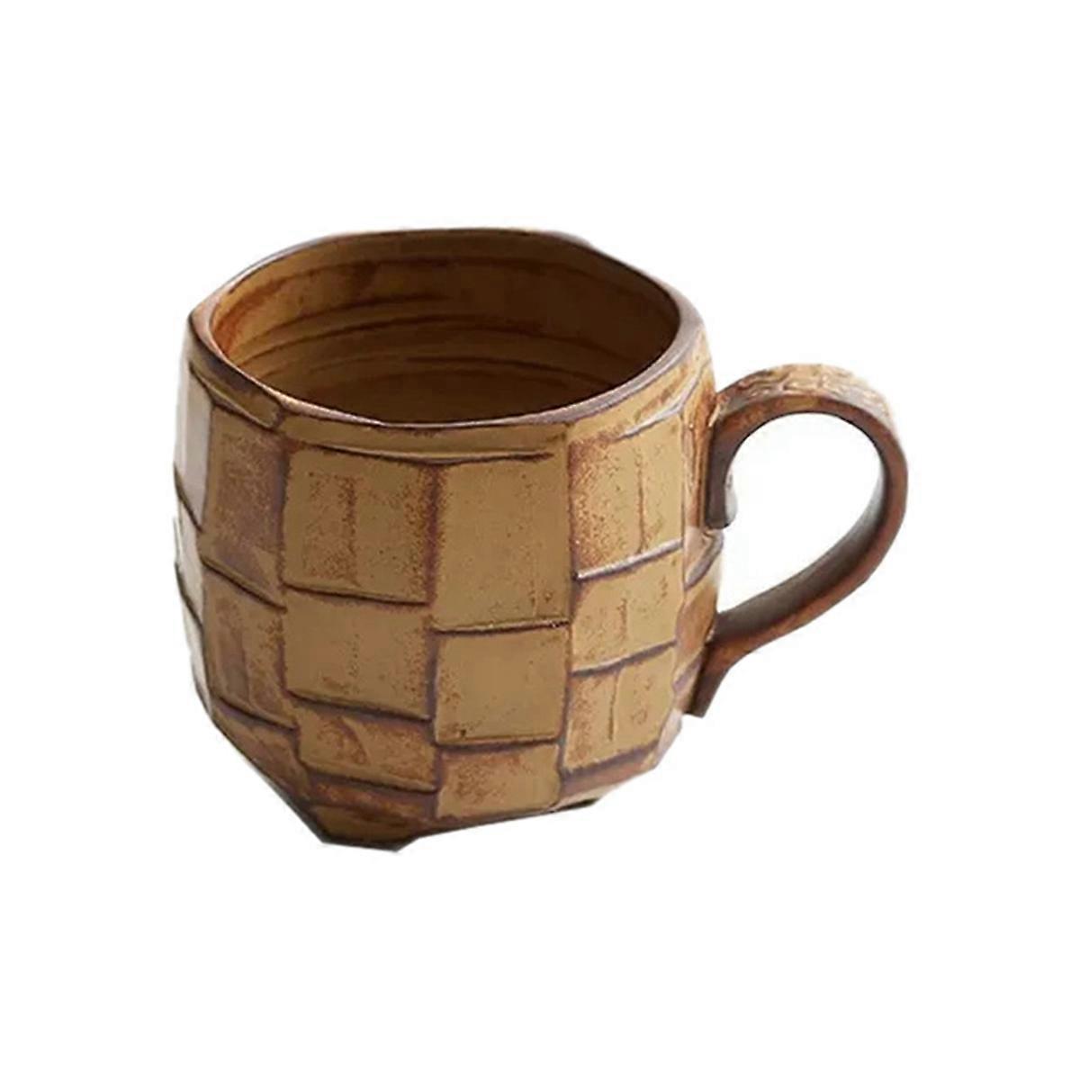 Gelbe 420-ml-kaffeetasse Im Retro-stil Aus Rustikaler Keramik, Japanische Keramikbecher