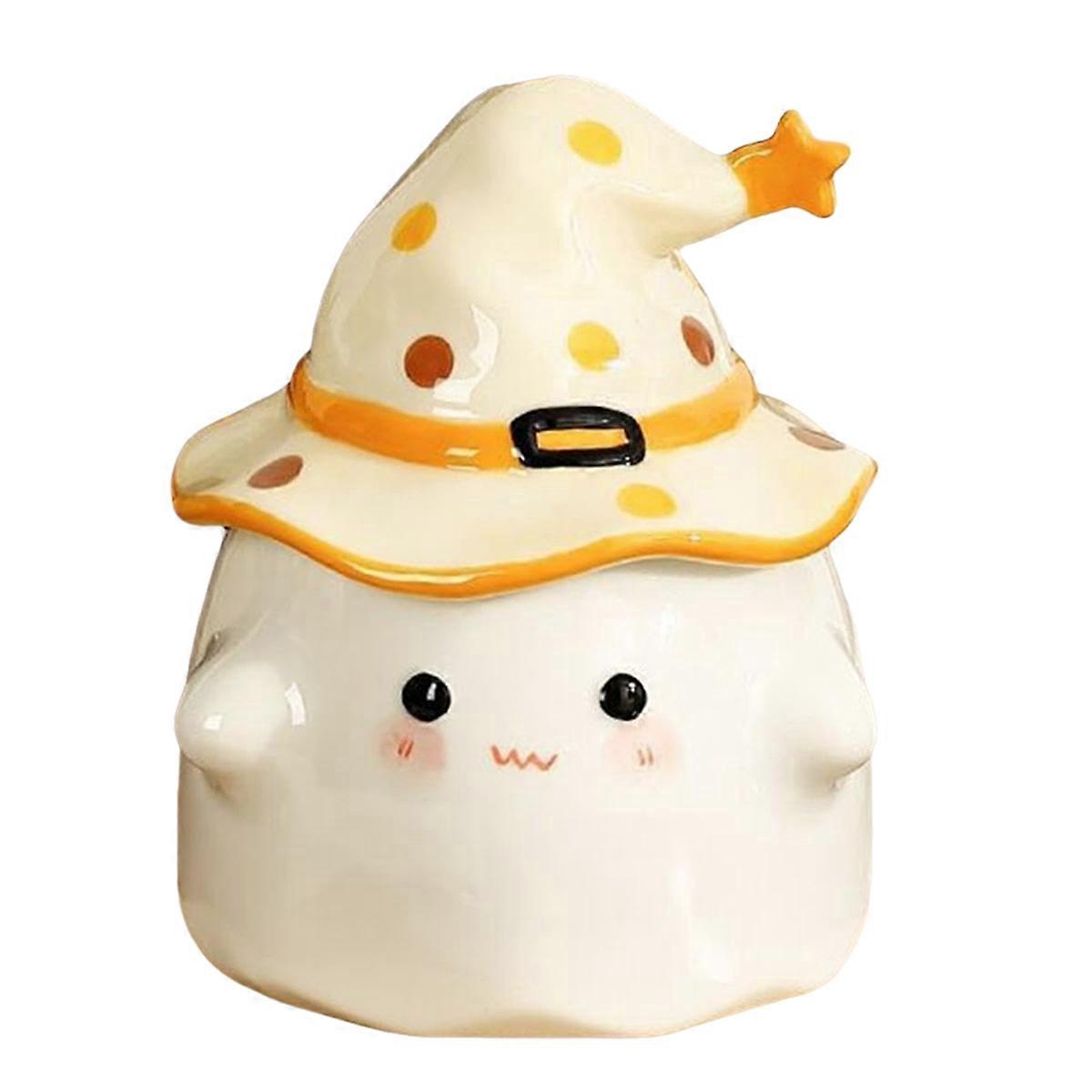 Niedliche Geistergesicht-tasse Mit Hexenhut-überzug, Halloween-teetasse, Gelb