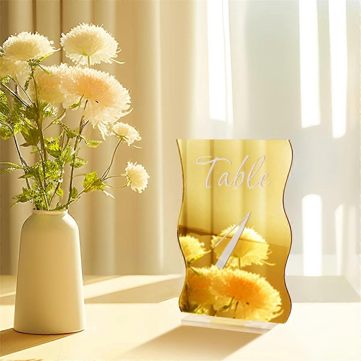 10 Stück Goldene Tischnummern Mit Ständern, Wellenförmige Tischnummern