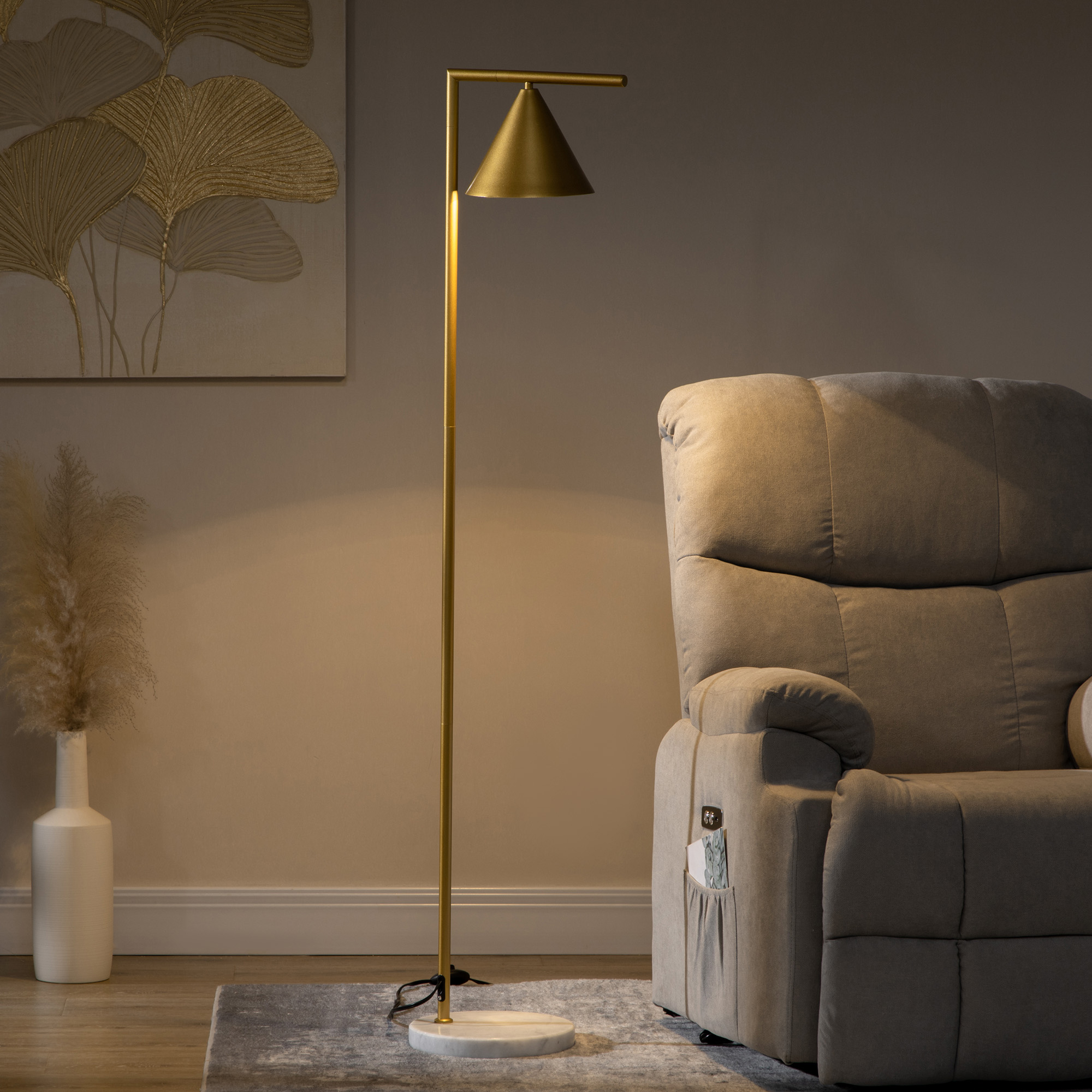Designer-stehleuchte Aus Goldfarbenem Stahl Mit Verstellbarem Konischem Schirm Und Marmorsockel, 40 W, 153 Cm, Für Das Wohnzimmer