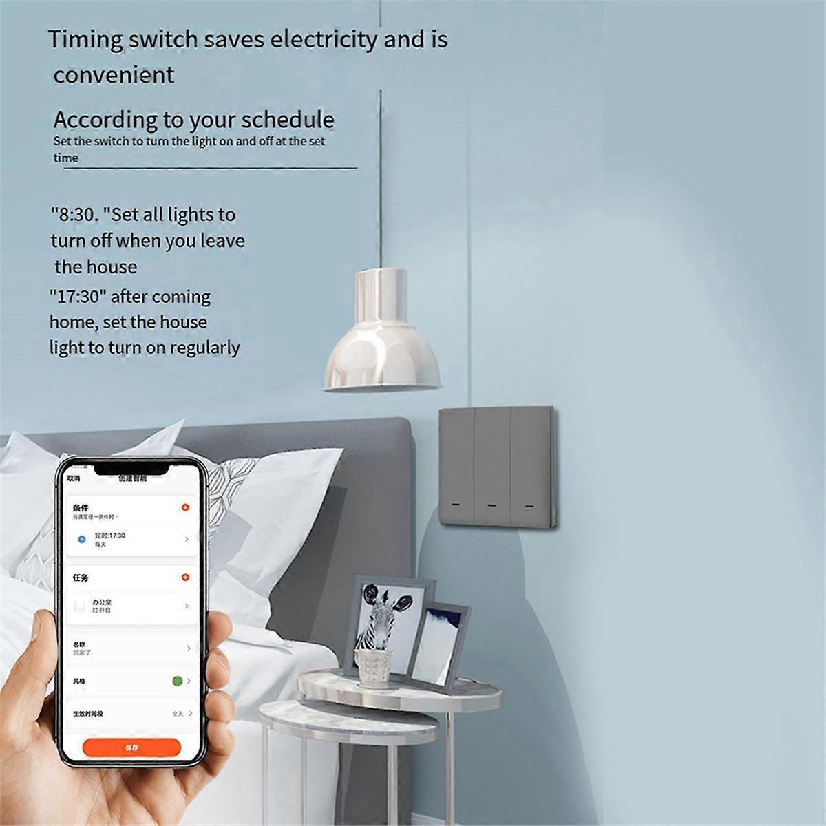 Tuya Smart Switch Zero Fire Line 3 Schalter Grau--