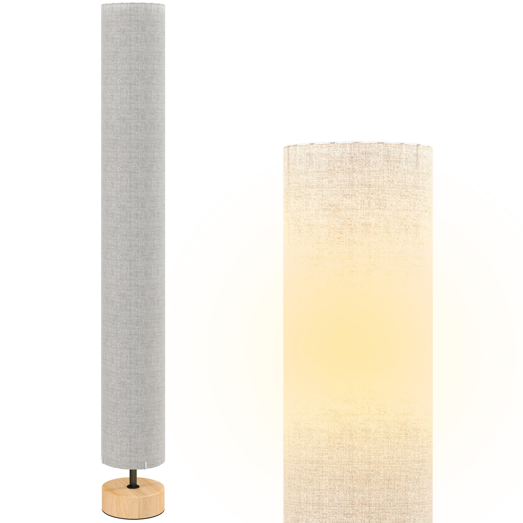 Leinen-stehlampe Mit Fußschalter, 2 E27-fassungen, 120 Cm Hoch, Grau
