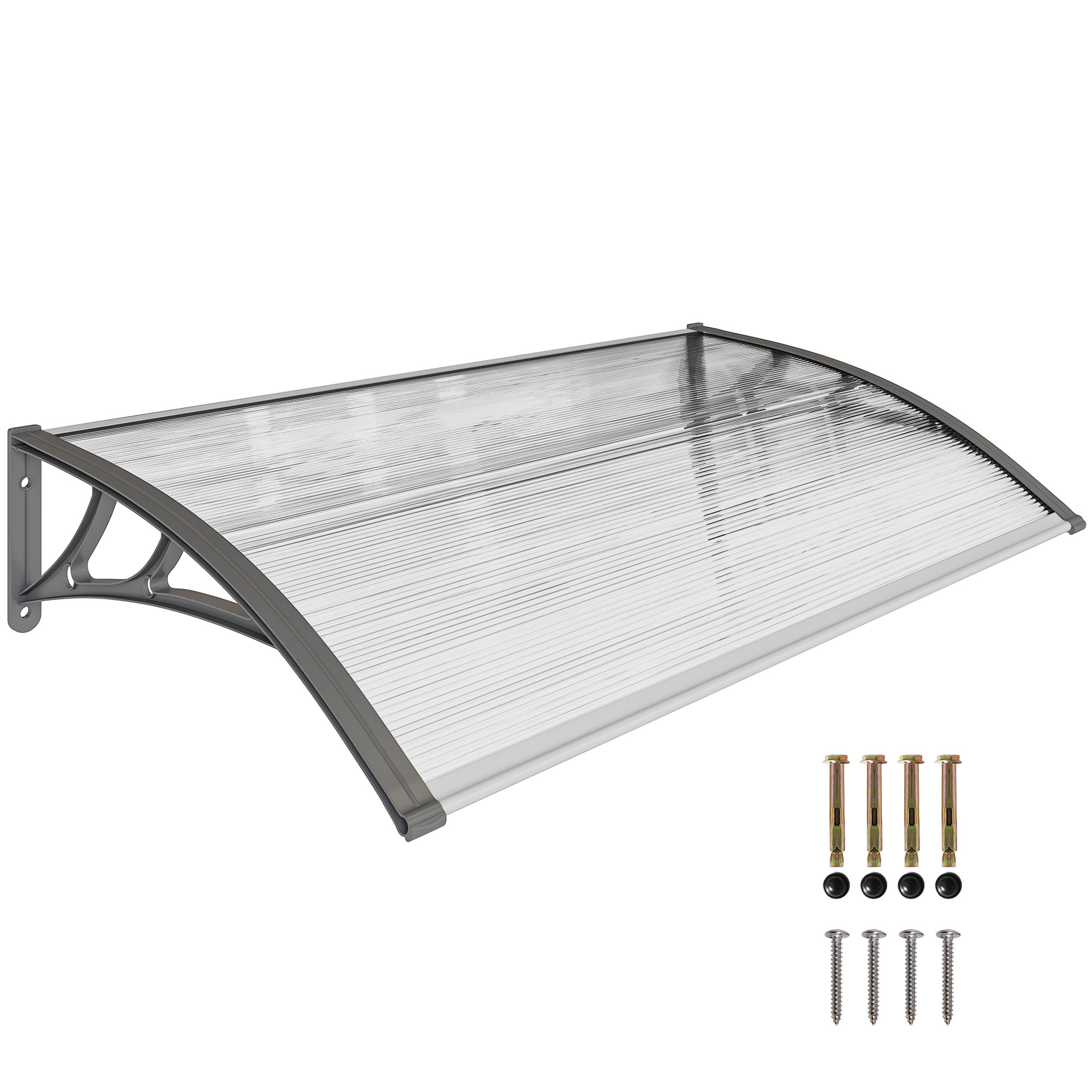 Türschutzdach Aus Polycarbonat, Regen-, Wind- Und Hagelbeständig, Aluminiumrahmen, Maße 110 X 60 X 18 Cm, Farbe: Grau