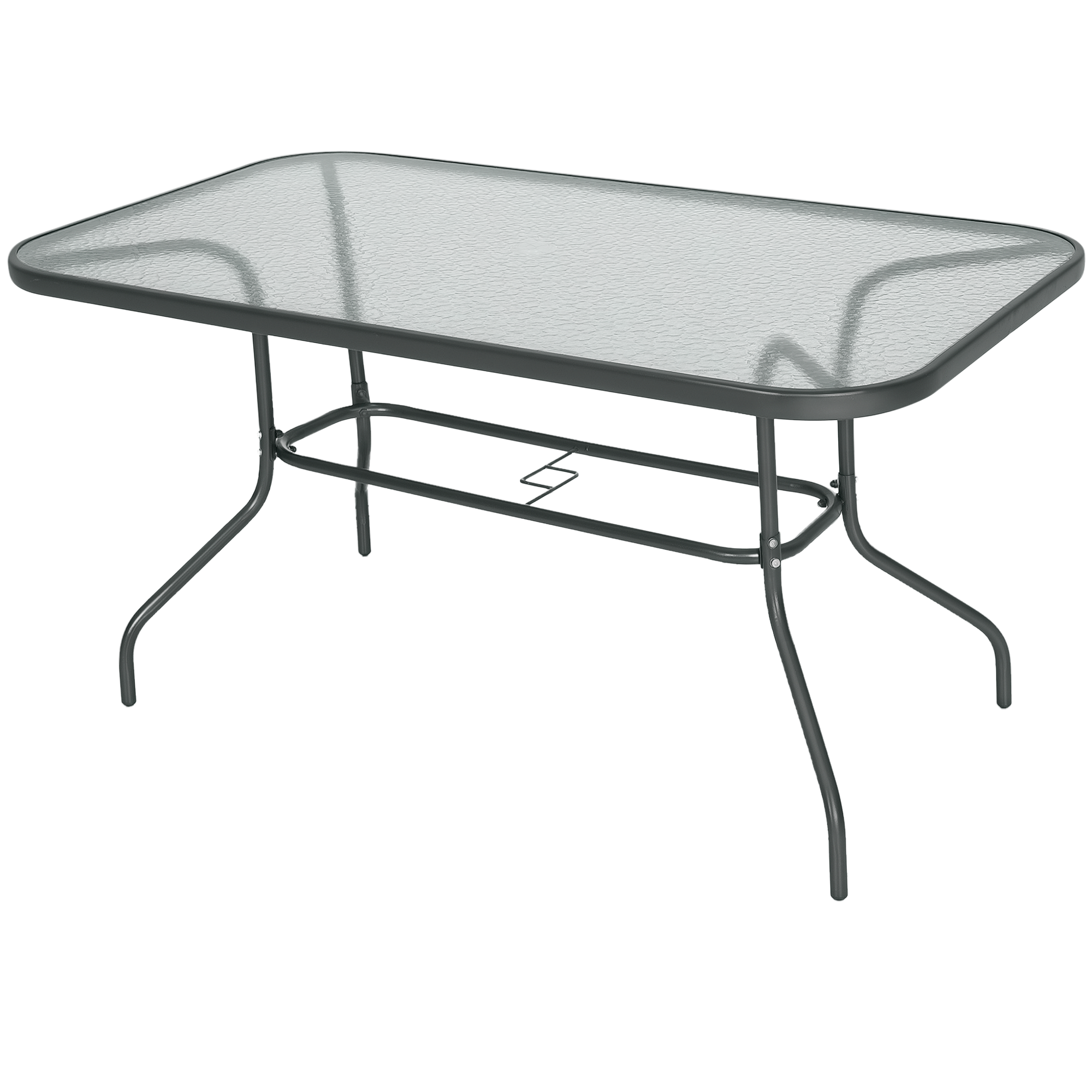 Outsunny Rechteckiger Metalltisch Mit Tischplatte Aus Gehärtetem Glas, 140 X 80 X 70 Cm, Für Den Außenbereich, Garten, Strapazierfähiges Epoxidharz, Grau