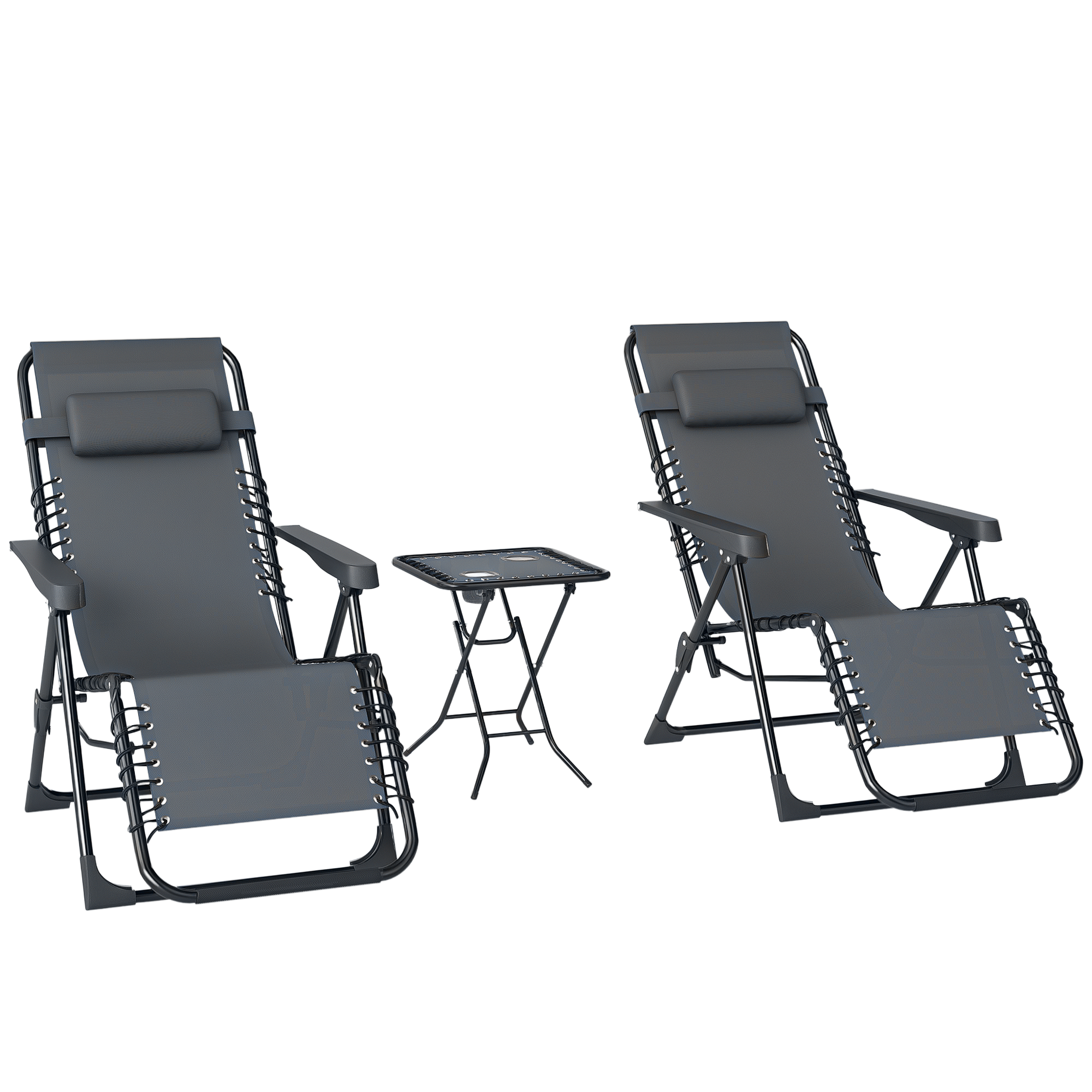 Klappbare Chaiselongue Mit Tablett Und Getränkehaltern, Verstellbar, Bis 120 Kg Belastbar, 2er-set, Grau