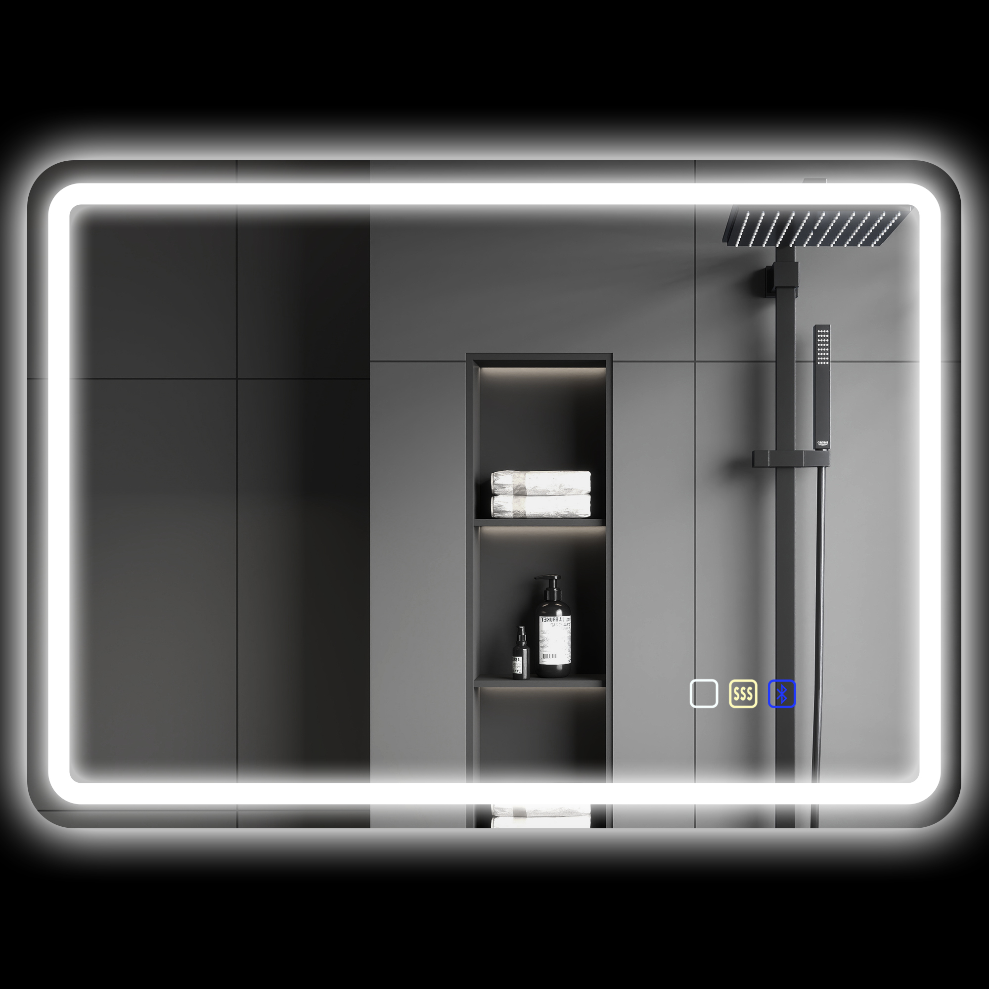 Beschlagfreier Led-badezimmerspiegel, 3 Einstellbare Farben, Silberfarben