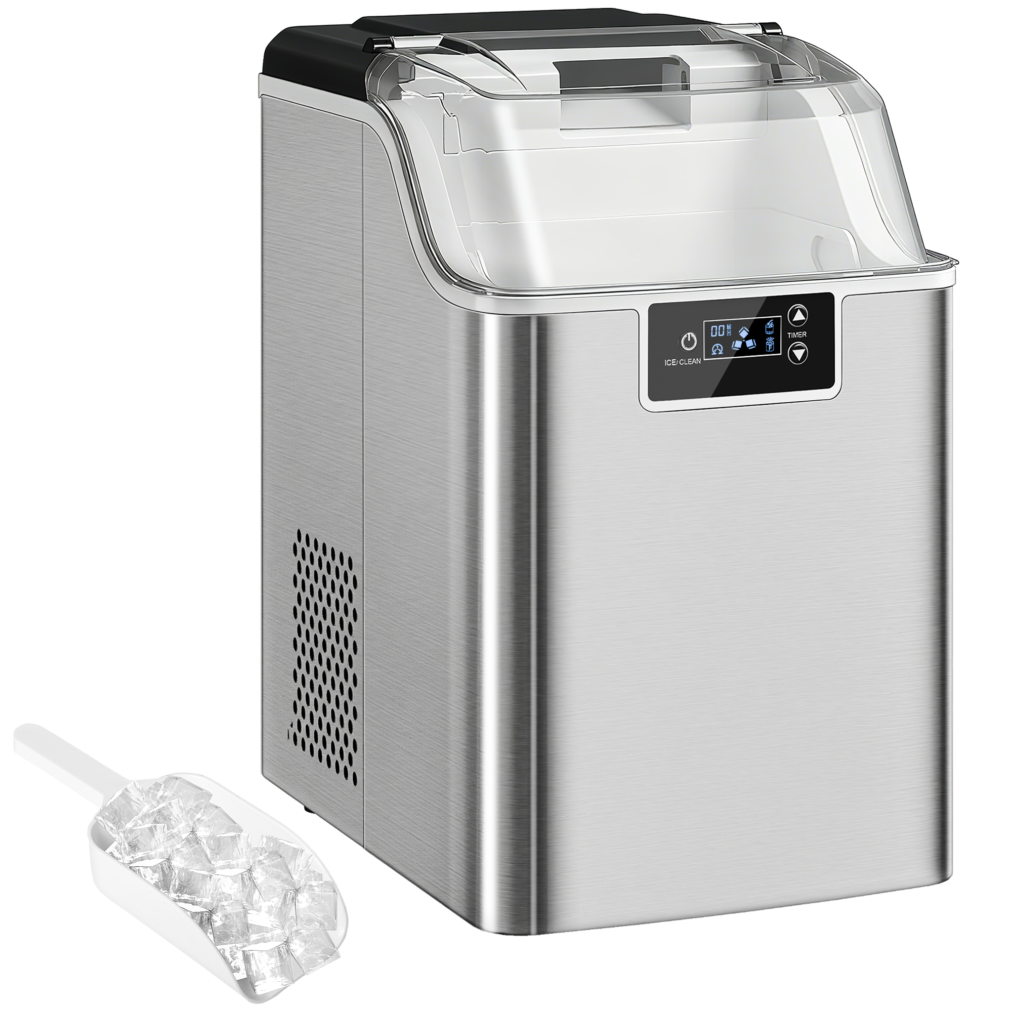 Automatischer Eiswürfelbereiter, Eiswürfelspender, 20 Kg/24h, 2,1 L Wassertank, Silber, Schnelle Eiswürfelproduktion.