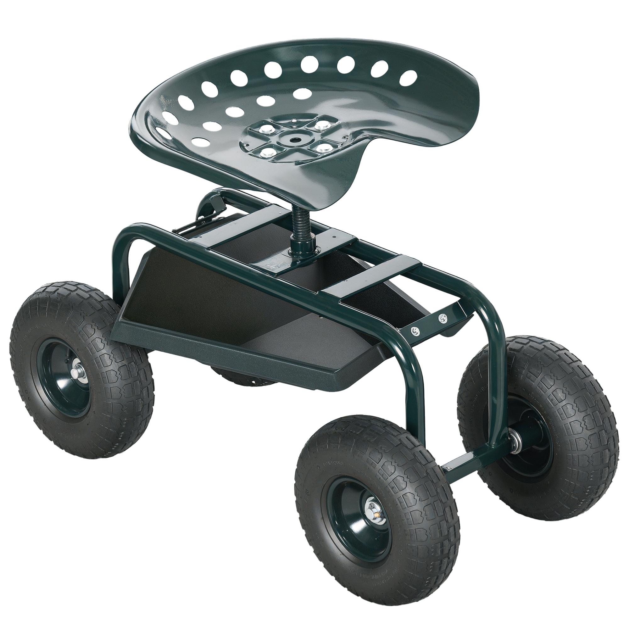 360° Drehbarer Gartenrollstuhl, Höhenverstellbar Mit Integriertem Tablett, Tragkraft 150 Kg, Farbe: Grün.