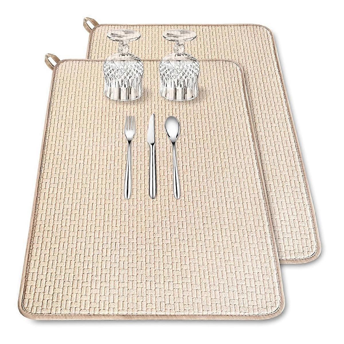 2er-pack Xxl Große Mikrofaser-geschirrtrockenmatte, 61 X 45 Cm - Hellbraun