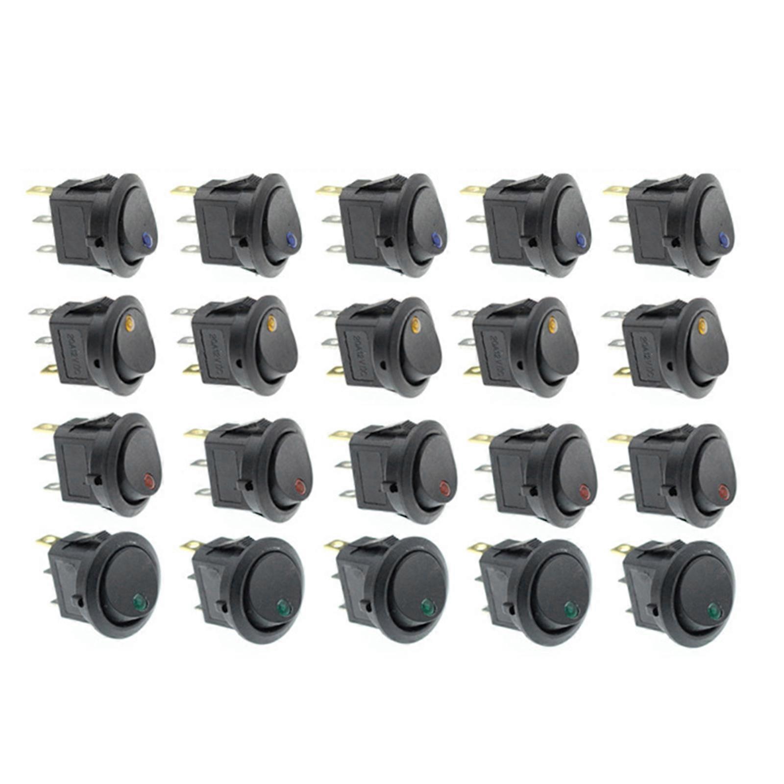20 Stück Runde Led-kippschalter, Ein/aus-schalter, Blau, Grün, Gelb, Rot