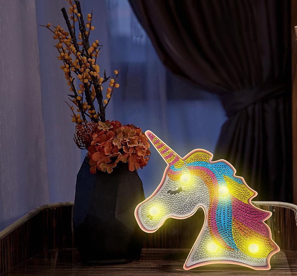 Diy-einhorn-diamantmalerei-lampe (14,5 X 18 X 3 Cm) Mit Led-beleuchtung, Komplettem Kristall-malset, Nachttischlampe, Kunsthandwerk
