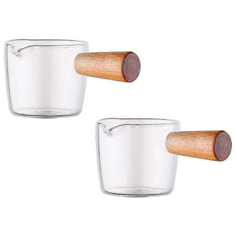 2er-set Transparente Glaskännchen Mit Holzgriff, Milchkännchen, 50 Ml.