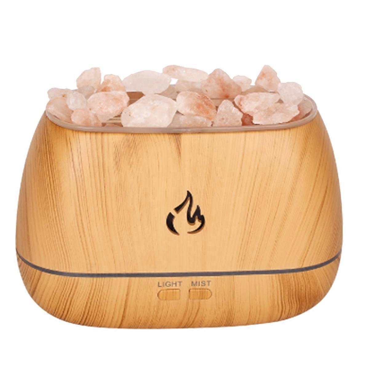 Ultraschall-luftbefeuchter Mit Aromadiffusor Und Usb-anschluss, 3d-flammen-diffusor, Holzmaserung-farbe