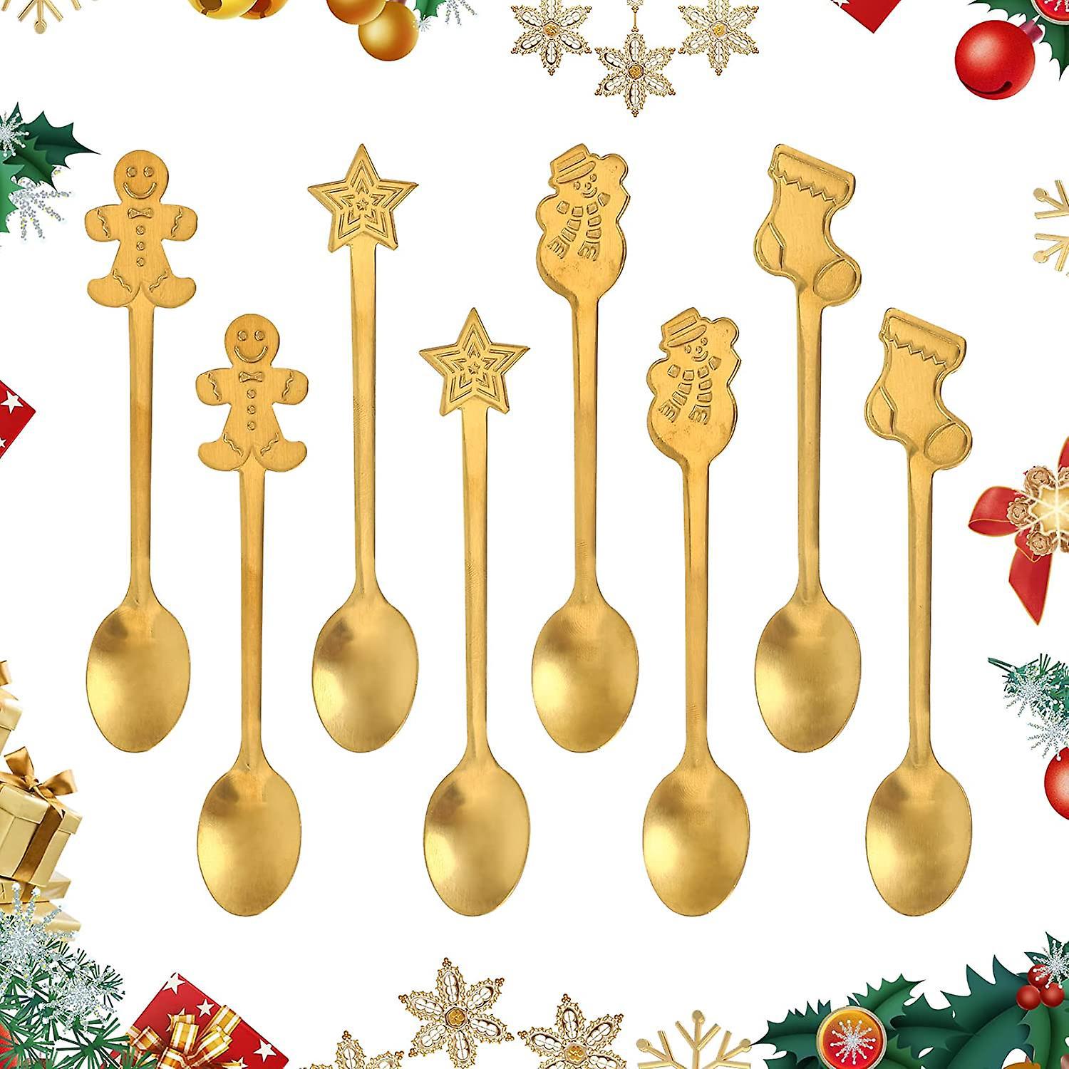 8-teiliges Set Weihnachts-teelöffel, Dessertlöffel Aus Edelstahl, Zuckerlöffel, Eiscreme-löffel, Rührlöffel Für Getränke