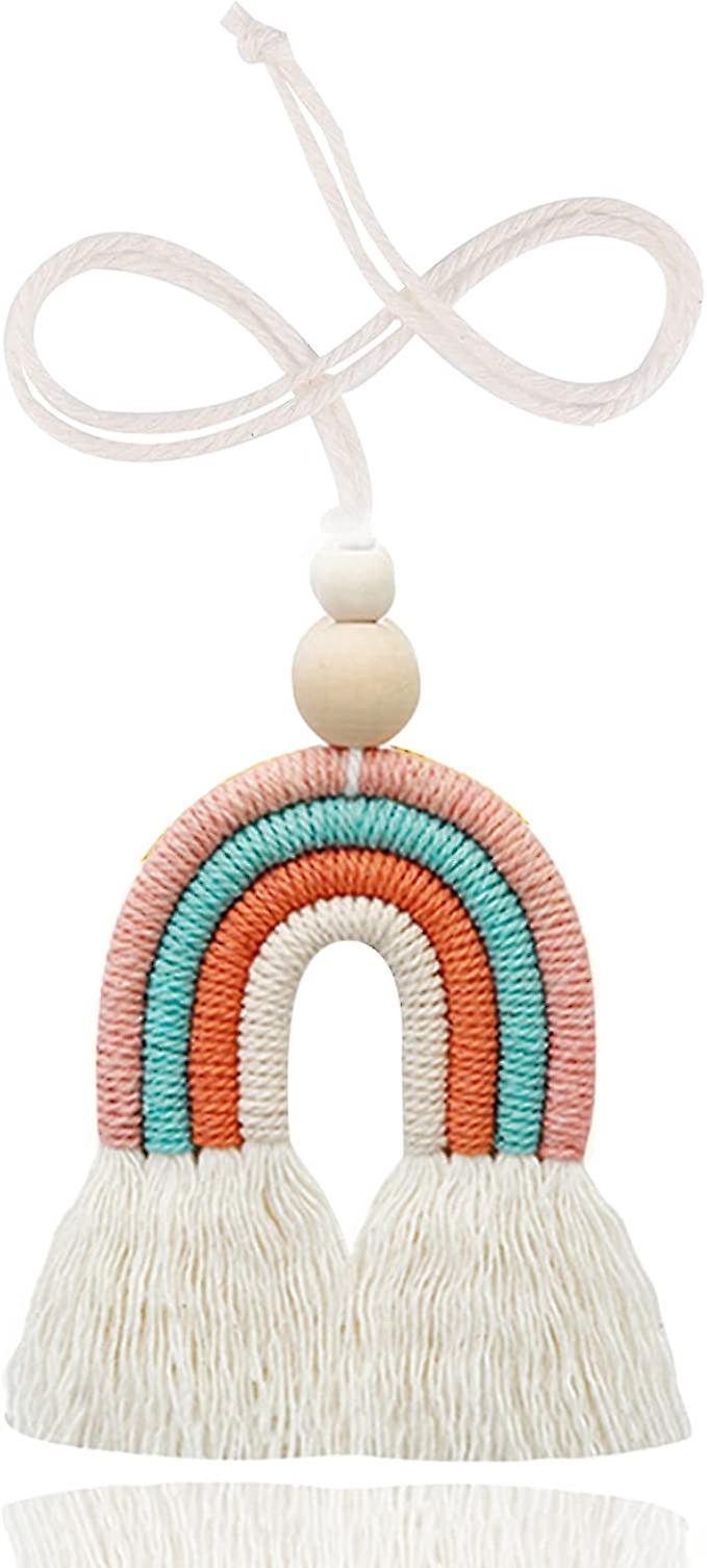Set Mit 1 Regenbogen-spitzen-auto-hängedekoration Mit Holzperlen (rosa) Zur Wand- Und Autodekoration.