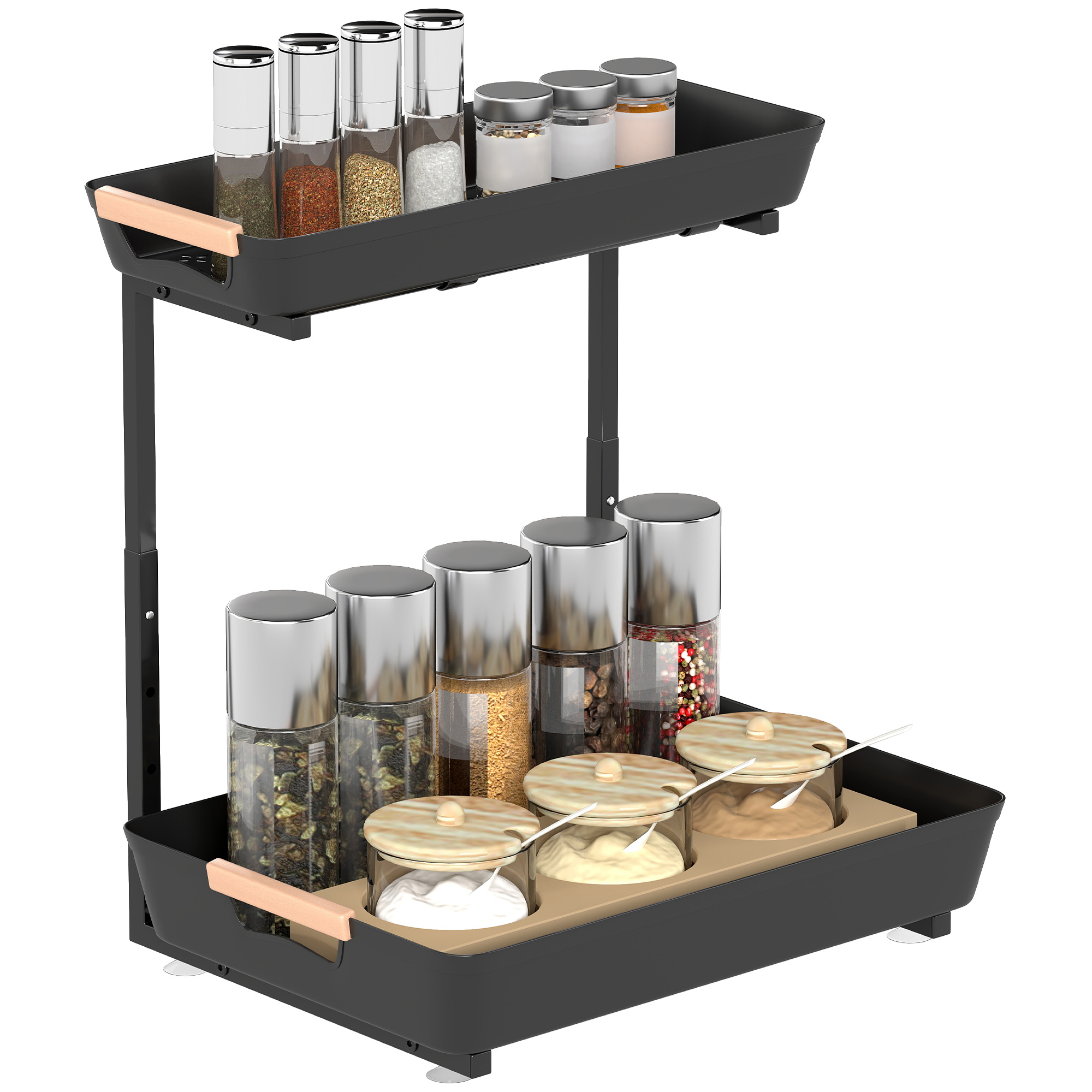 Höhenverstellbares Küchenregal Mit 2 Körben, Kaffeebarschrank 40 X 30 X 33,5–42 Cm