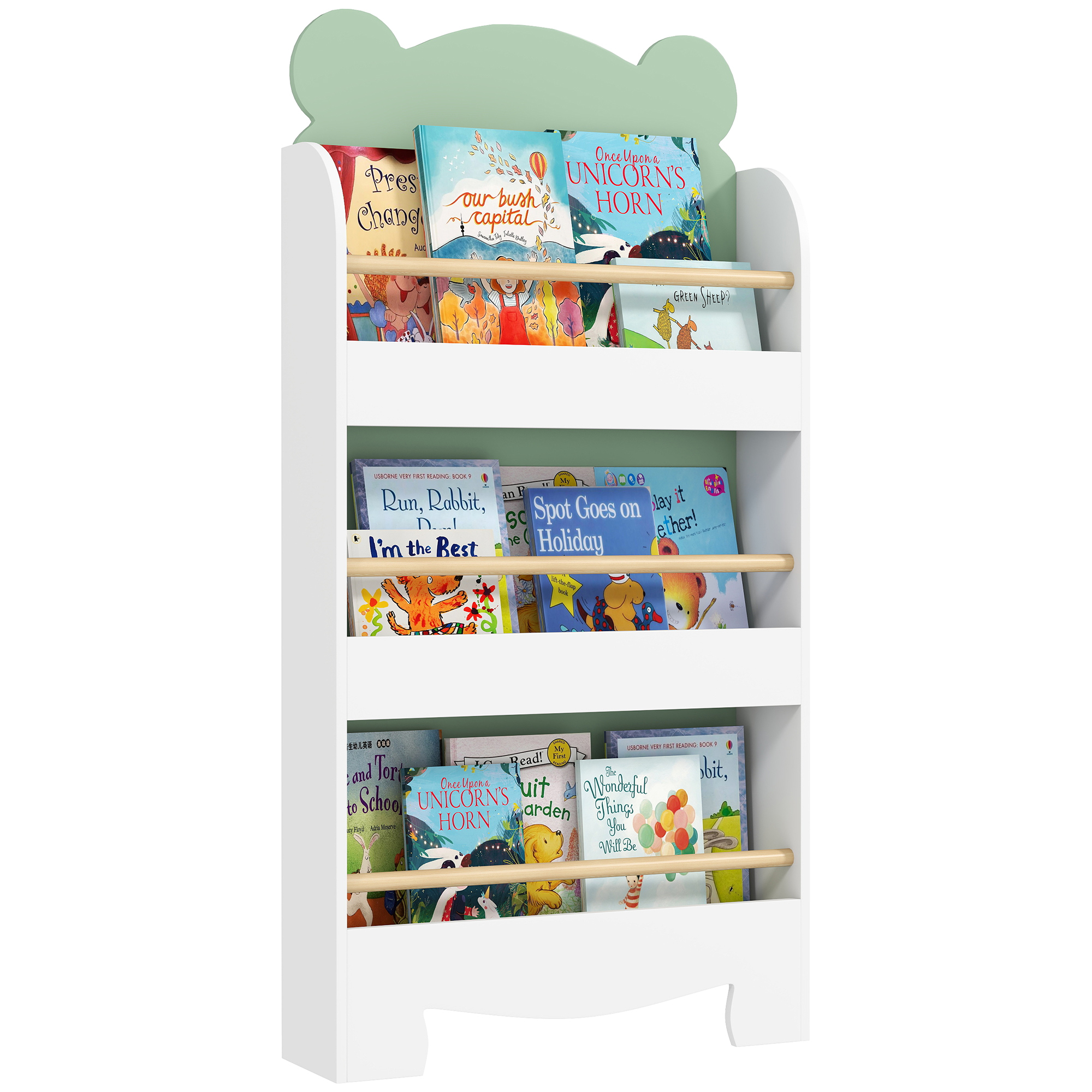 Kinderbücherregal Mit 3 Ablagen, Aufbewahrung Für Bücher Und Spielzeug Im Schlafzimmer Oder Spielzimmer, Grün
