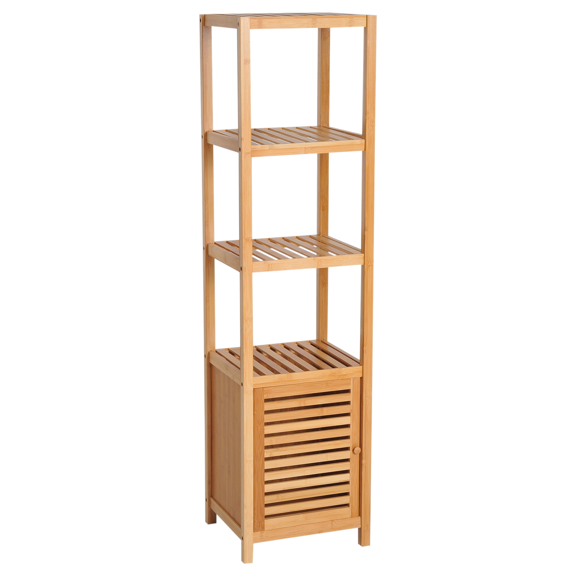 Hoher, Schmaler Badezimmerschrank Mit 3 Einlegeböden, Lamellentür, 36 X 33 X 140 Cm, Freistehend
