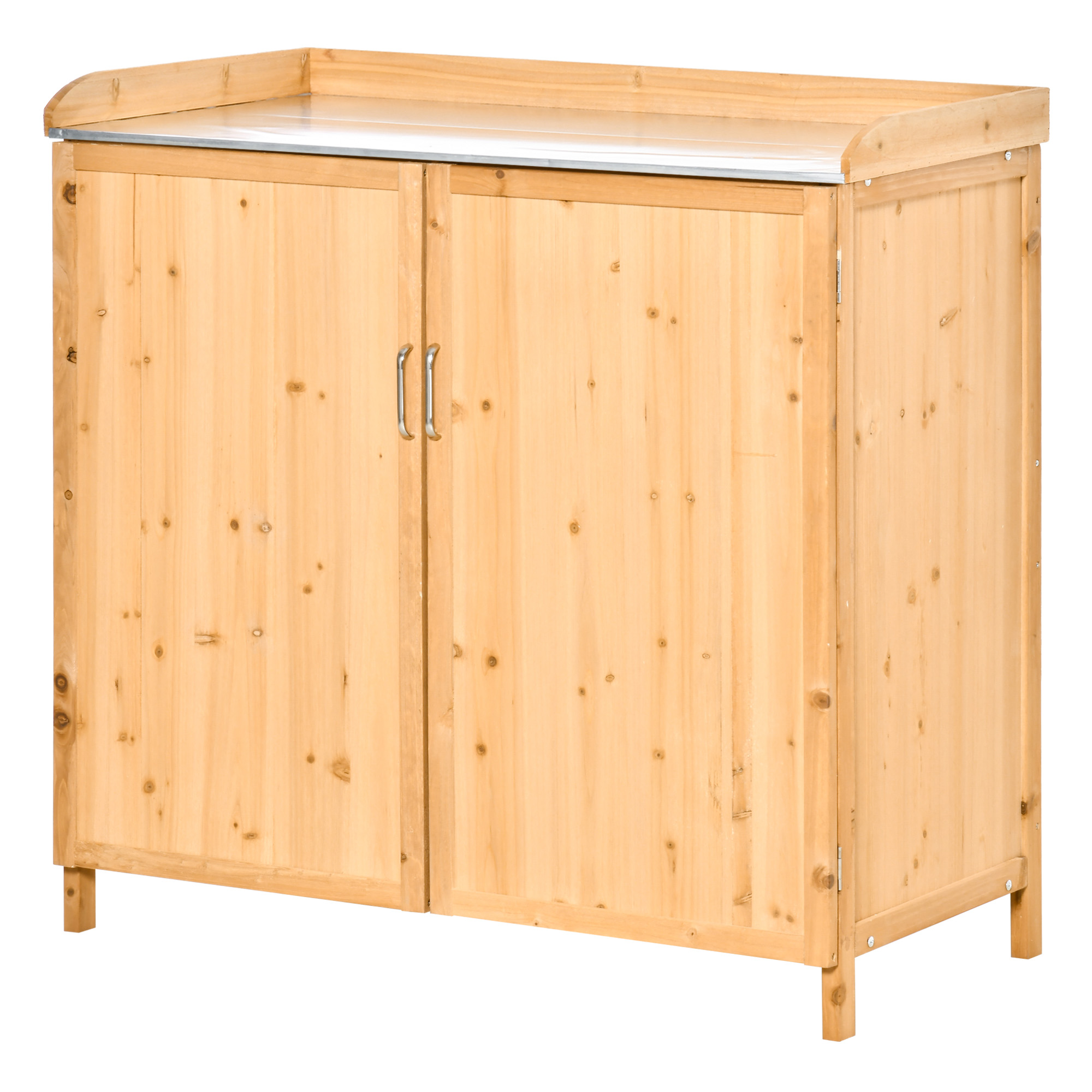 Outsunny 2-in-1 Gartenpflanztisch Mit Schrank Und Ablage – Gestell Aus Verzinktem Stahl Und Vorgeölte Zedernholzplatte