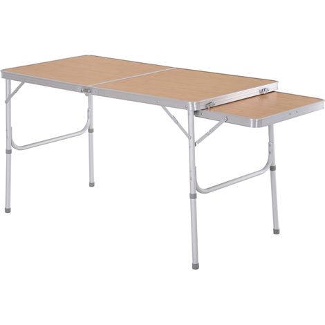 Ausziehbarer, Klappbarer Aluminiumtisch Von Outsunny Für Garten, Terrasse Und Camping Mit Verstellbarer Tischplatte In Bambusoptik