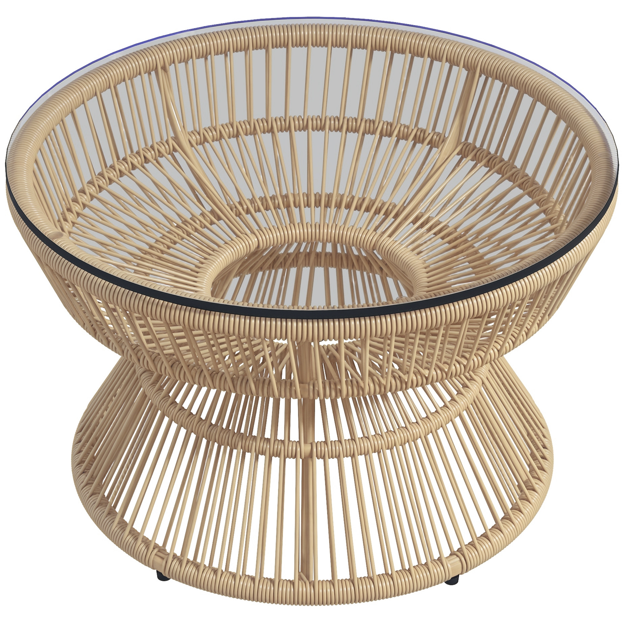 Runder Gartenbeistelltisch Aus Rattanharz Mit Tischplatte Aus Gehärtetem Glas, 60 Cm