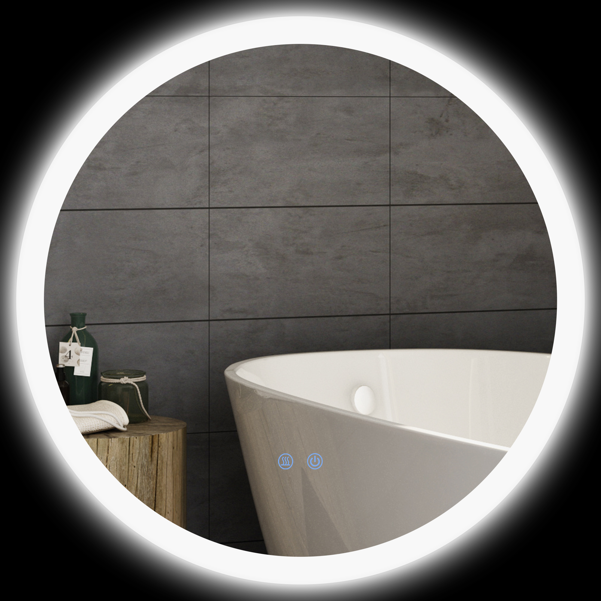 Runder Led-wandspiegel, Grau, Ø 60 Cm, Mit 3-farbiger Beleuchtung Und Touch-schalter Für Das Badezimmer