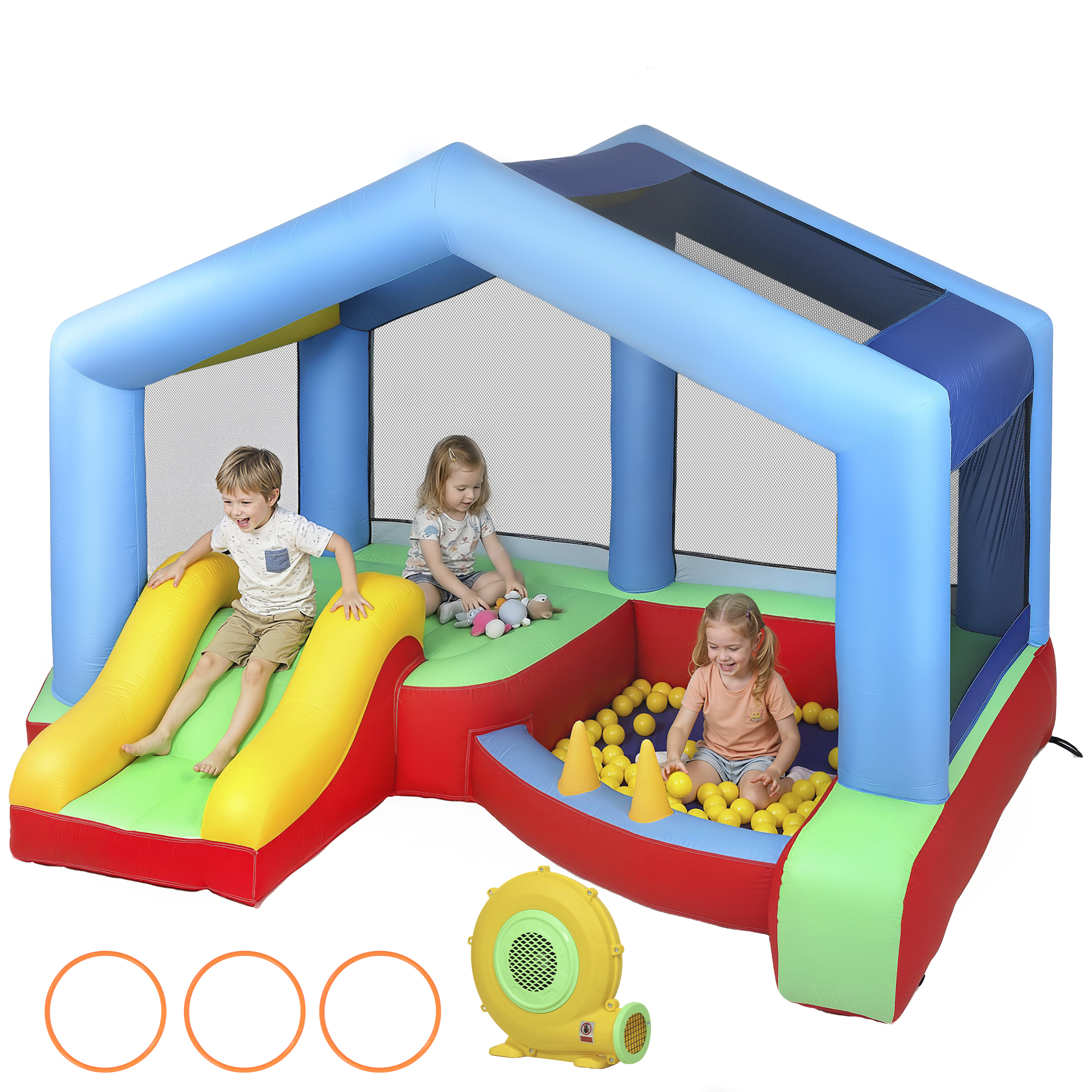 4-in-1-hüpfburg Mit Rutsche, Bällebad Und Ringwurfspiel, Ideal Für Den Garten