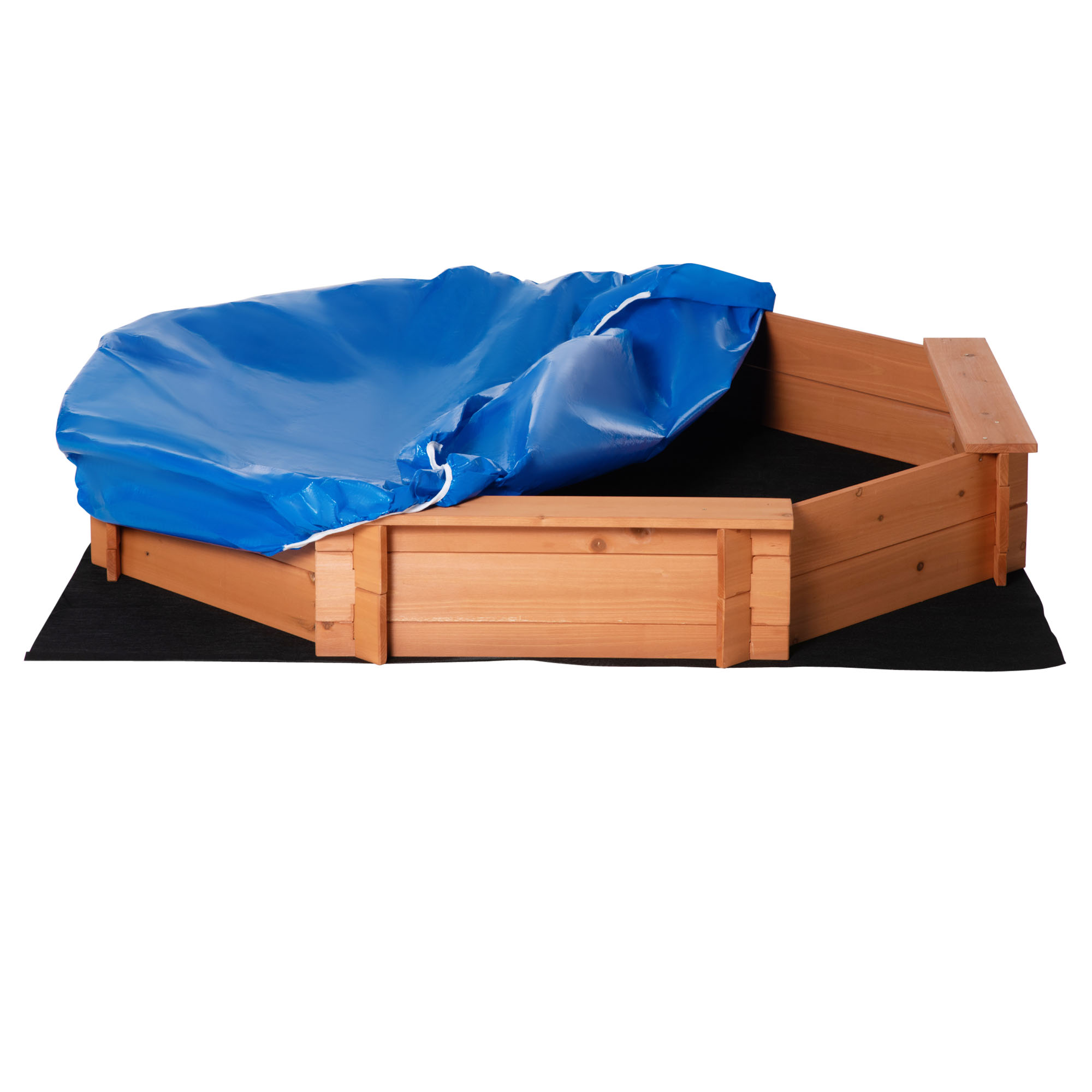 Outsunny Achteckiger Sandkasten Aus Massivholz, 140 X 140 X 21,5 Cm, 4 Bänke Mit Abdeckung Und Vliesboden, Uv-schutz, Einfach Zu Montieren, Spielgerät Für Kinder Im Freien, Orange