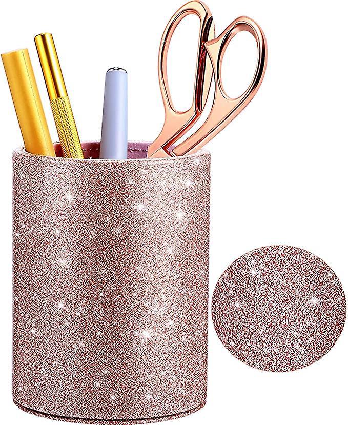 (roségold) Funkelnder Stiftehalter Aus Pu-leder – Federmäppchen Für Damen Und Mädchen, Luxuriöser Make-up-stiftehalter, Organizer Aus Pu-leder