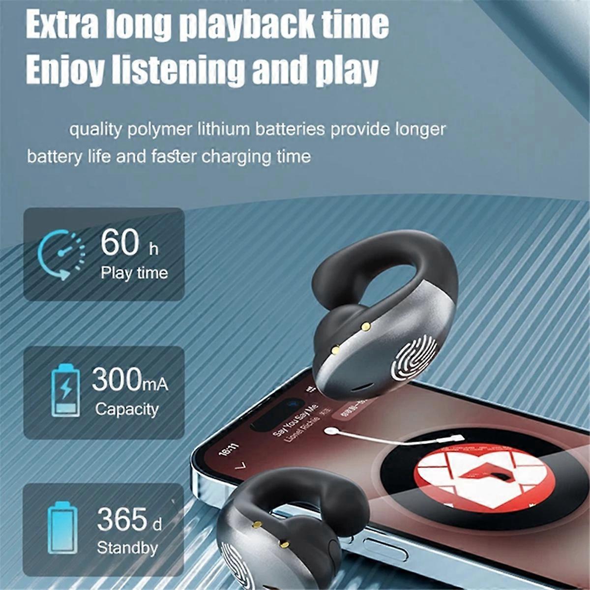 Knochenleitungskopfhörer Mit Offenem Ohrbügel, Kabellos, Bluetooth 5.5, Schwarz