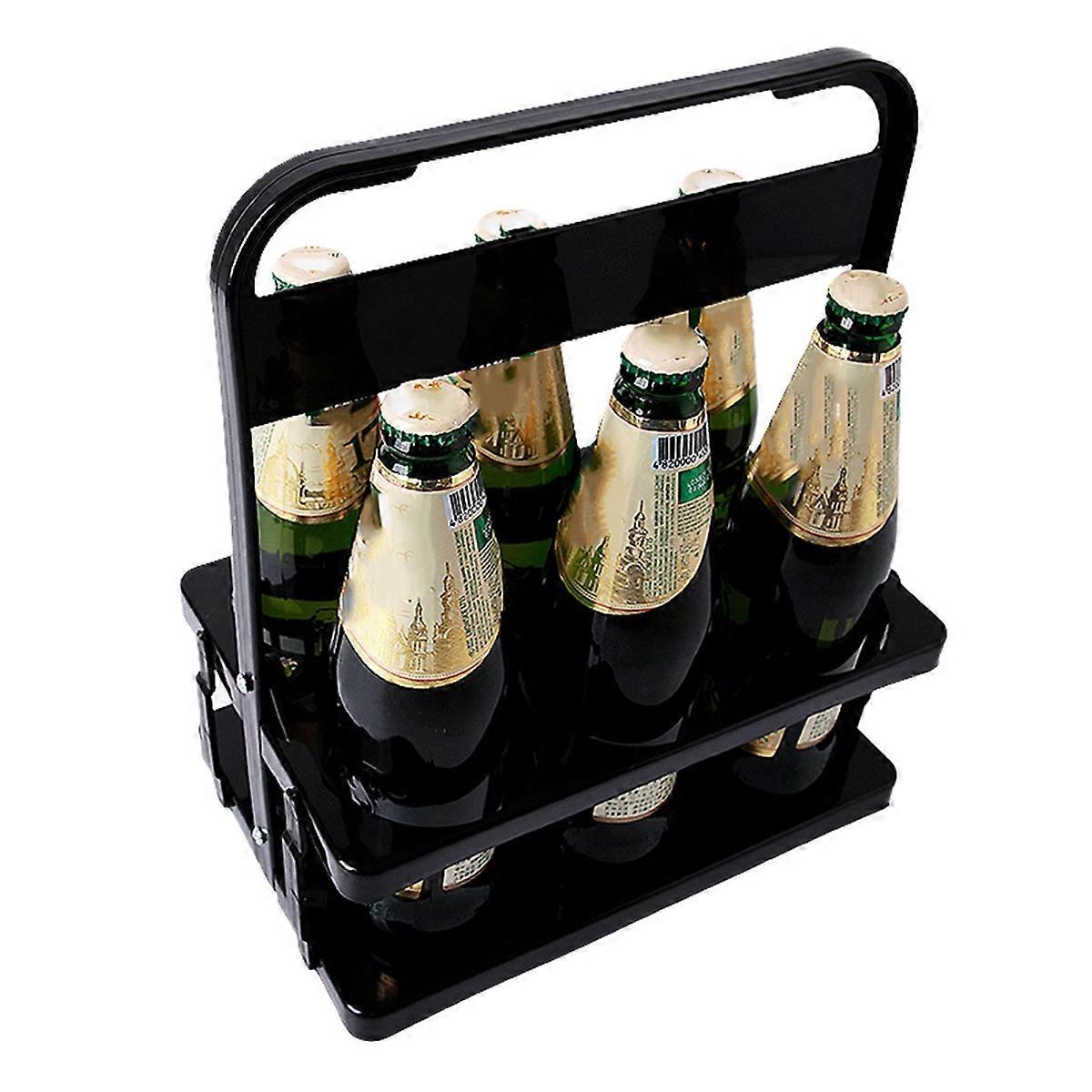 Faltbarer Bierflaschenhalter Mit 6 Löchern, Getränkebehälter Für Die Bar, Schwarz