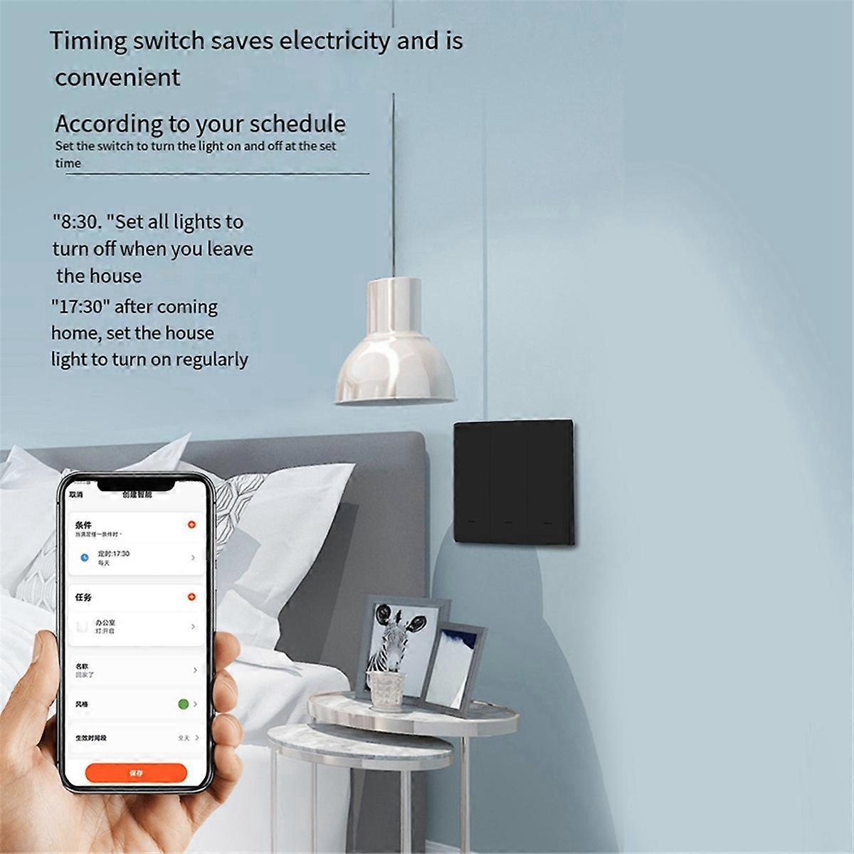 Tuya Smart Switch Single Zero Fire Line 3 Schalter Schwarz--