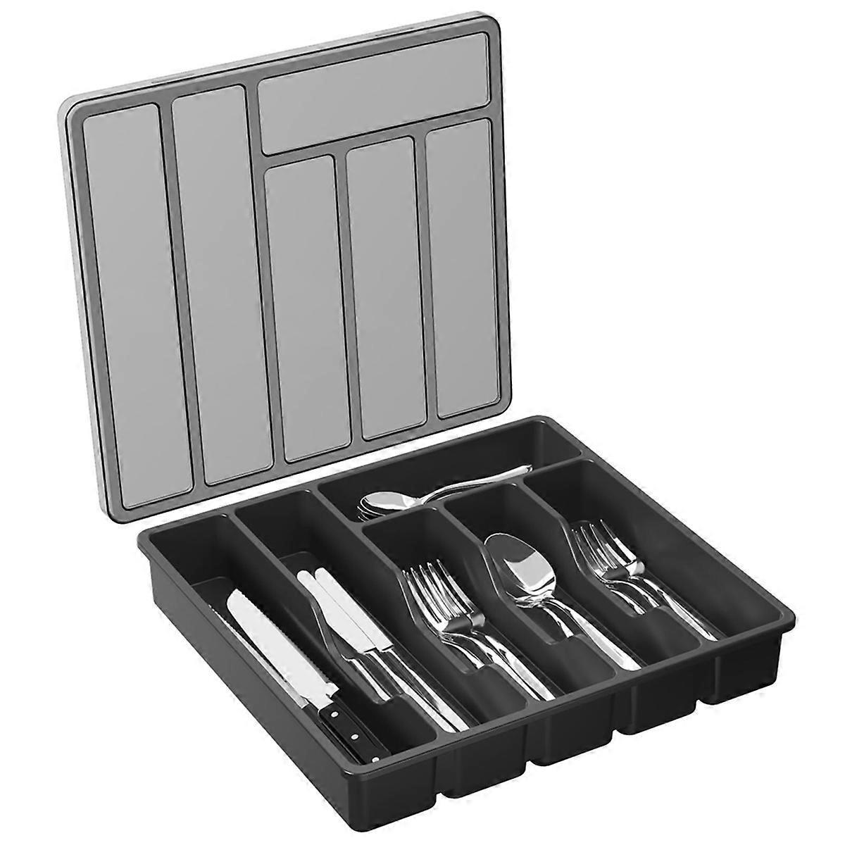 Besteckkasten Mit Deckel, Abgedeckte Besteckschale, Schwarz