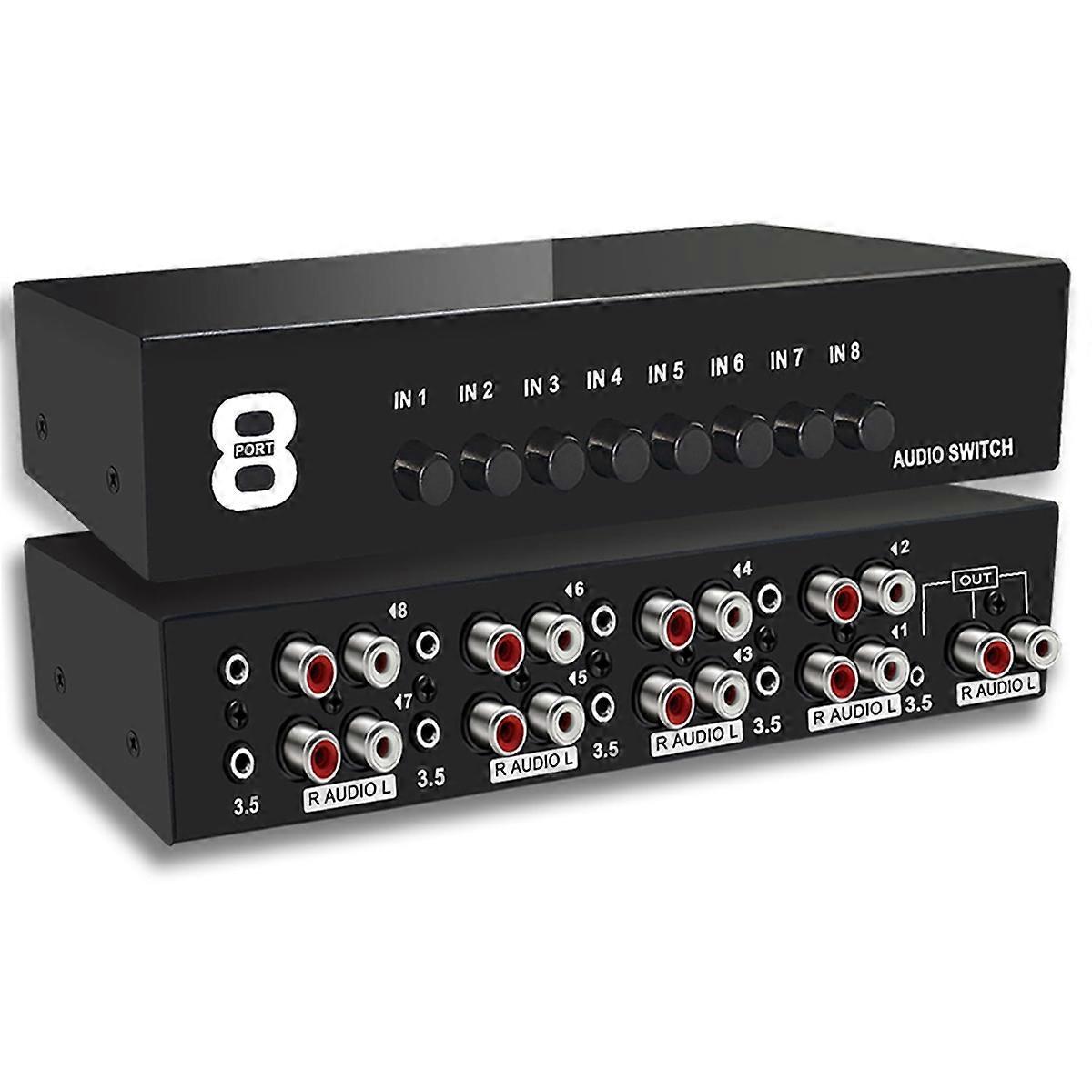 3,5-mm-aux- + Rca L/r Stereo 8 Eingänge/1 Ausgang Analog-audio-umschalter – Schwarz