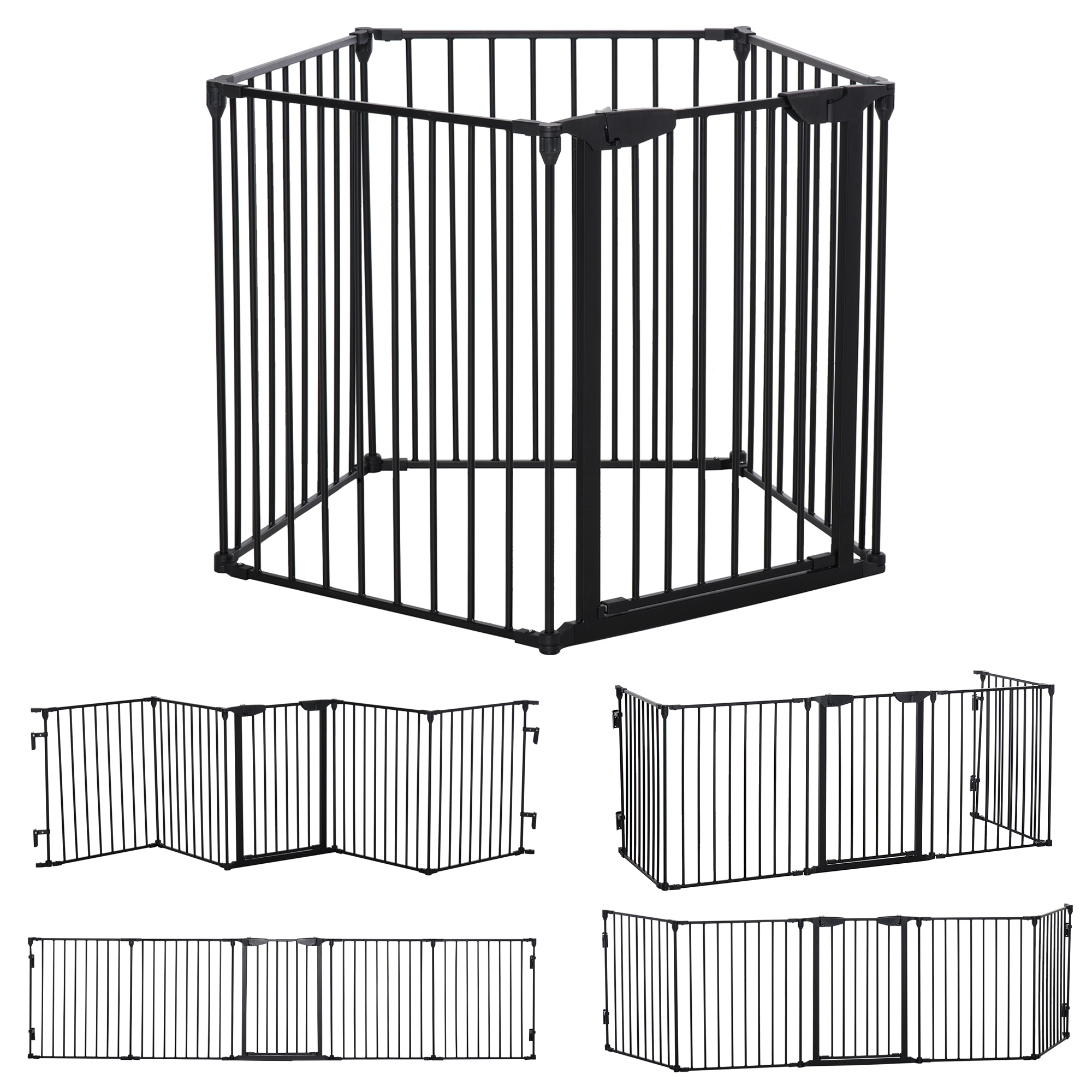 2-in-1-sicherheitsgitter Für Kinder Und Haustiere, Abnehmbares Metallschutzgitter, 300 X 74,5 Cm, Schwarz, Faltbar