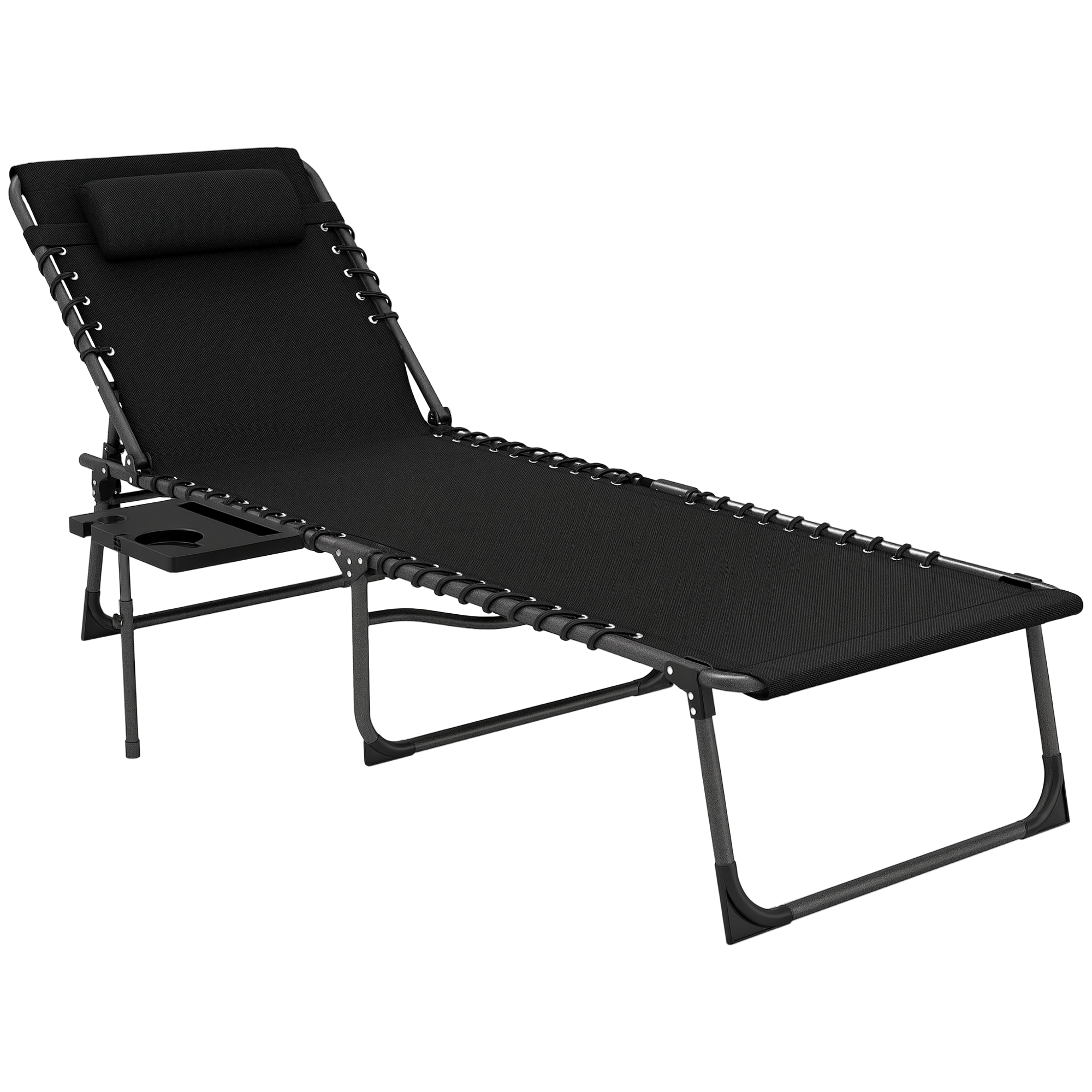Klappbare Chaiselongue Mit 5-fach Verstellbarer Rückenlehne, Integriertem Tablett, Armlehnen Und Stauraum, 60 X 190 Cm, Schwarz