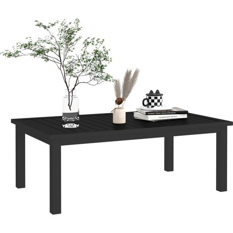 Rechteckiger Couchtisch Aus Schwarzem Aluminium Für Garten Und Wohnzimmer, Lattenrost, Maße 100 X 60 X 37 Cm