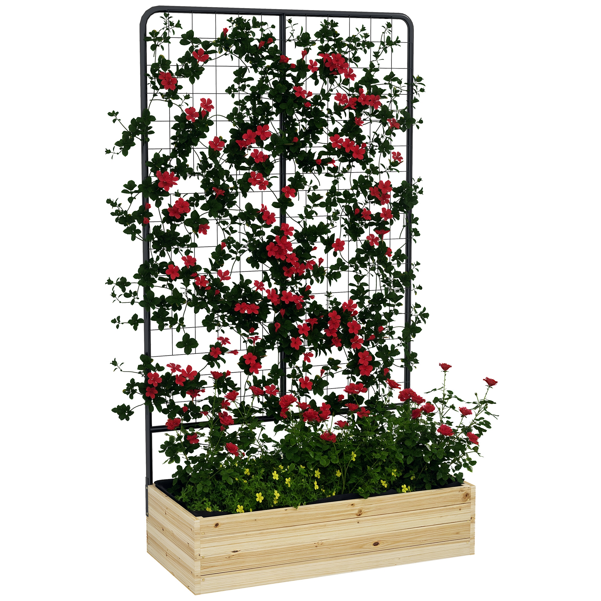 Stahlspalier Mit Stützrahmen, Filzauskleidung, Naturholz, 80 X 38 X 145 Cm, Schwarz