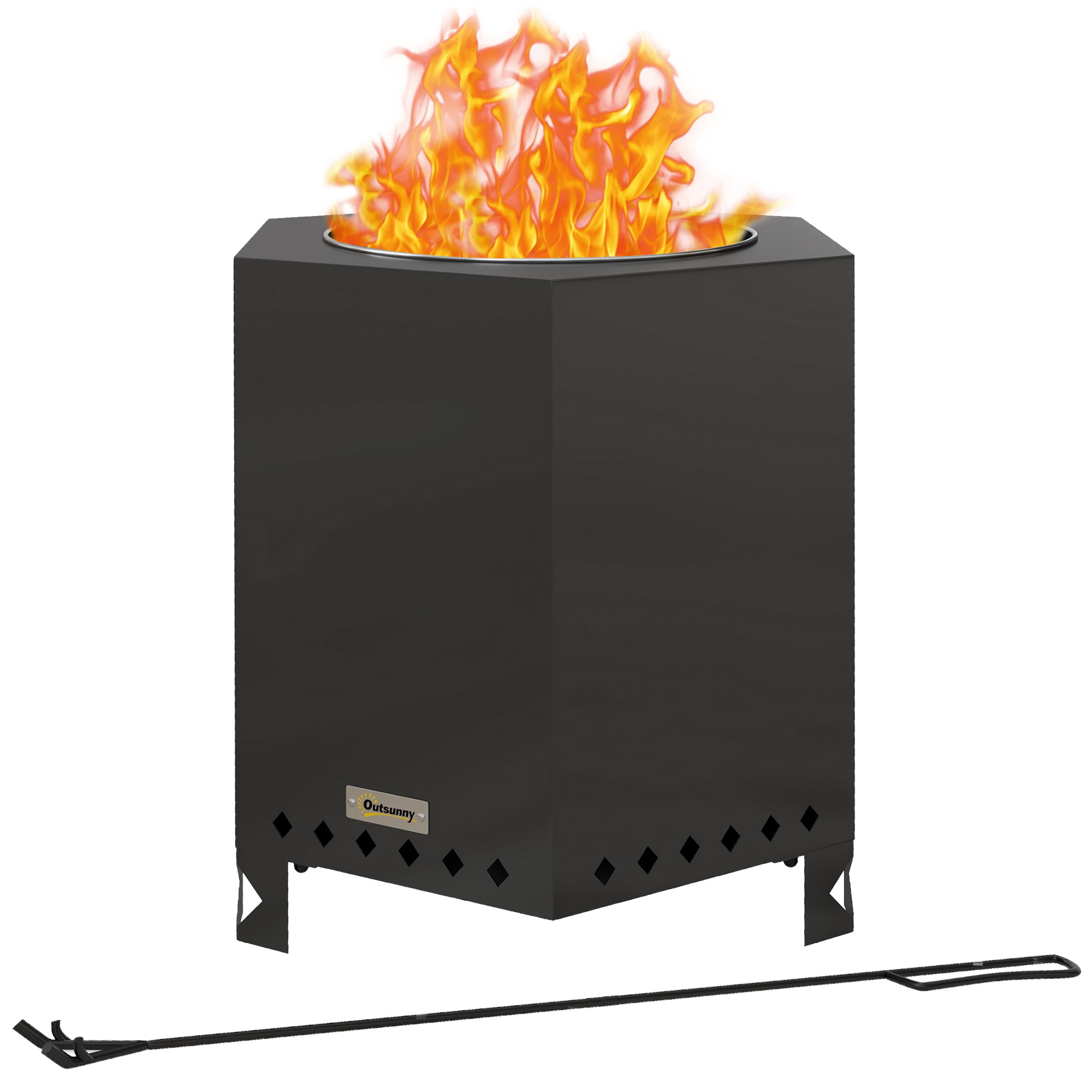 Feuertonne Mit Schürhaken, 45 X 38,8 X 46,5 Cm, Silber Schwarz, Feuerstelle Garten