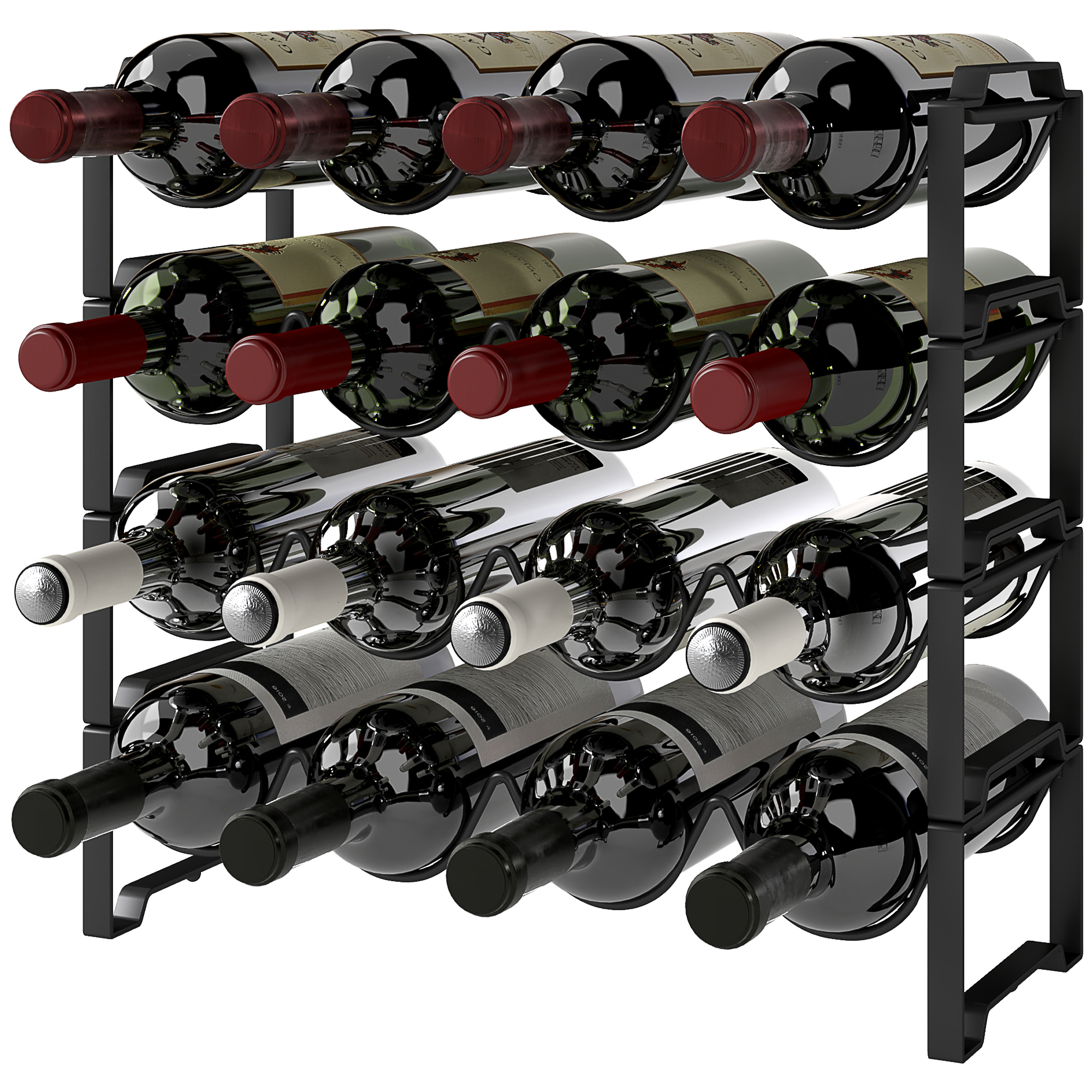 4-stöckiges Weinregal Zur Wandmontage Für 16 Flaschen, Stahl, Schwarz