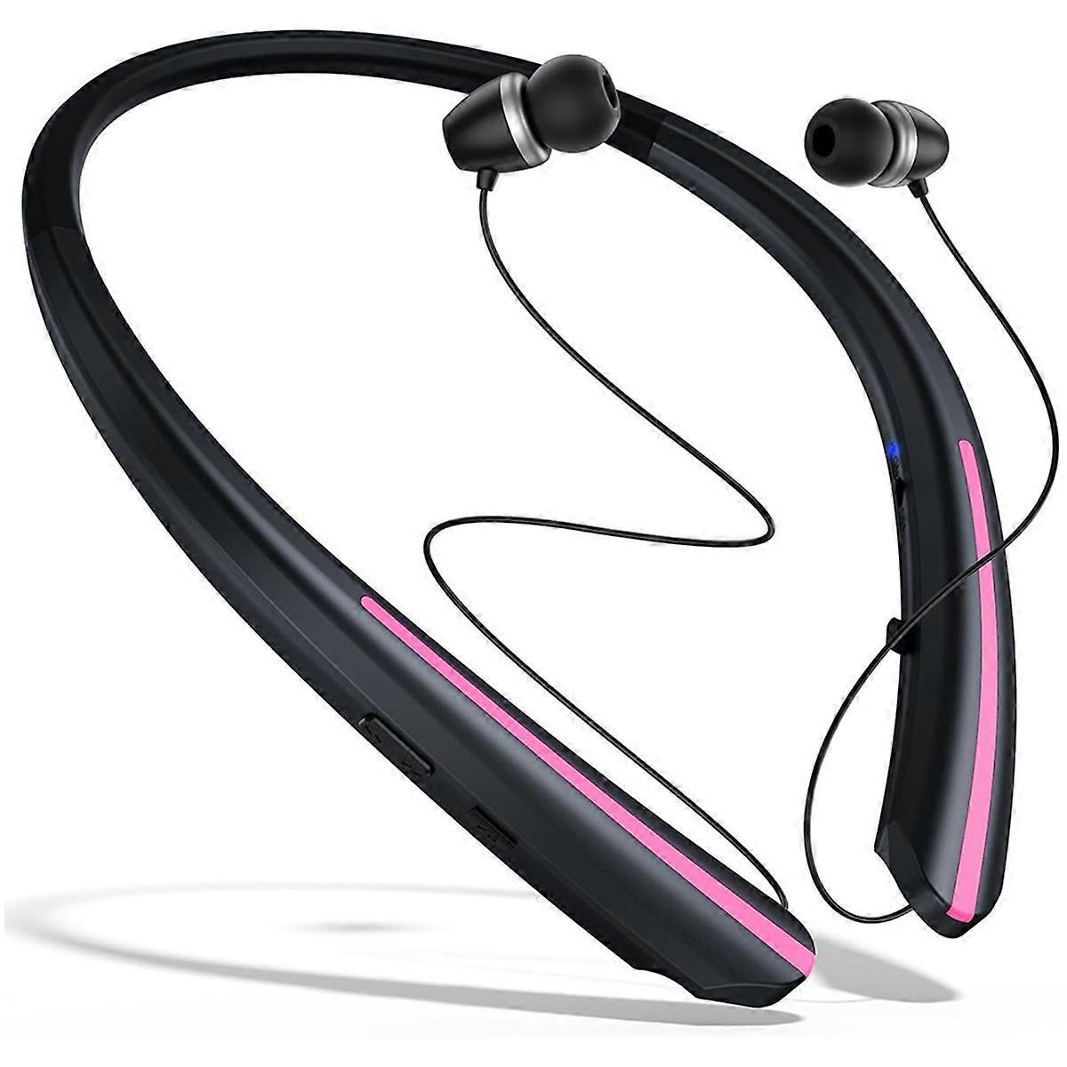 Kabellose Bluetooth-kopfhörer Mit Nackenbügel, Einziehbare Ohrmuscheln – Schwarz & Rosa