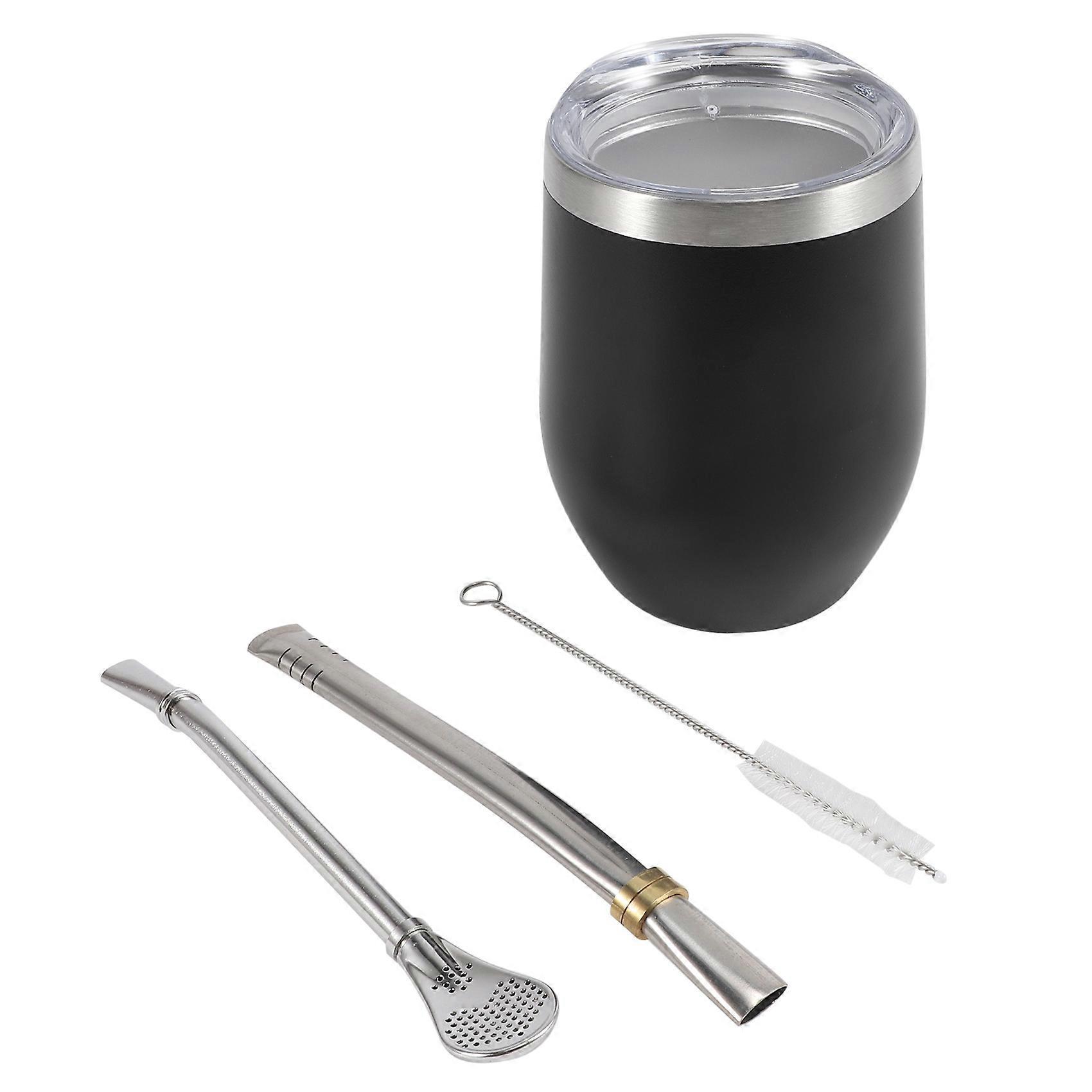 Yerba Mate Kürbis-teetassen-set, 12 Oz, Edelstahl-kaffee-/wasserbecher, Schwarz