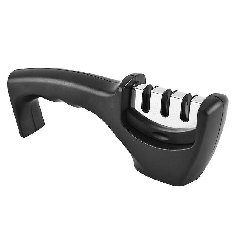 Keramik-/wolframkarbid-/diamant-schärfstein – Schwarz/chrom-finish, 3-stufiger Schärfer – Für Küchenmesser – Professionelle Ergebnisse/ergonomisches Design