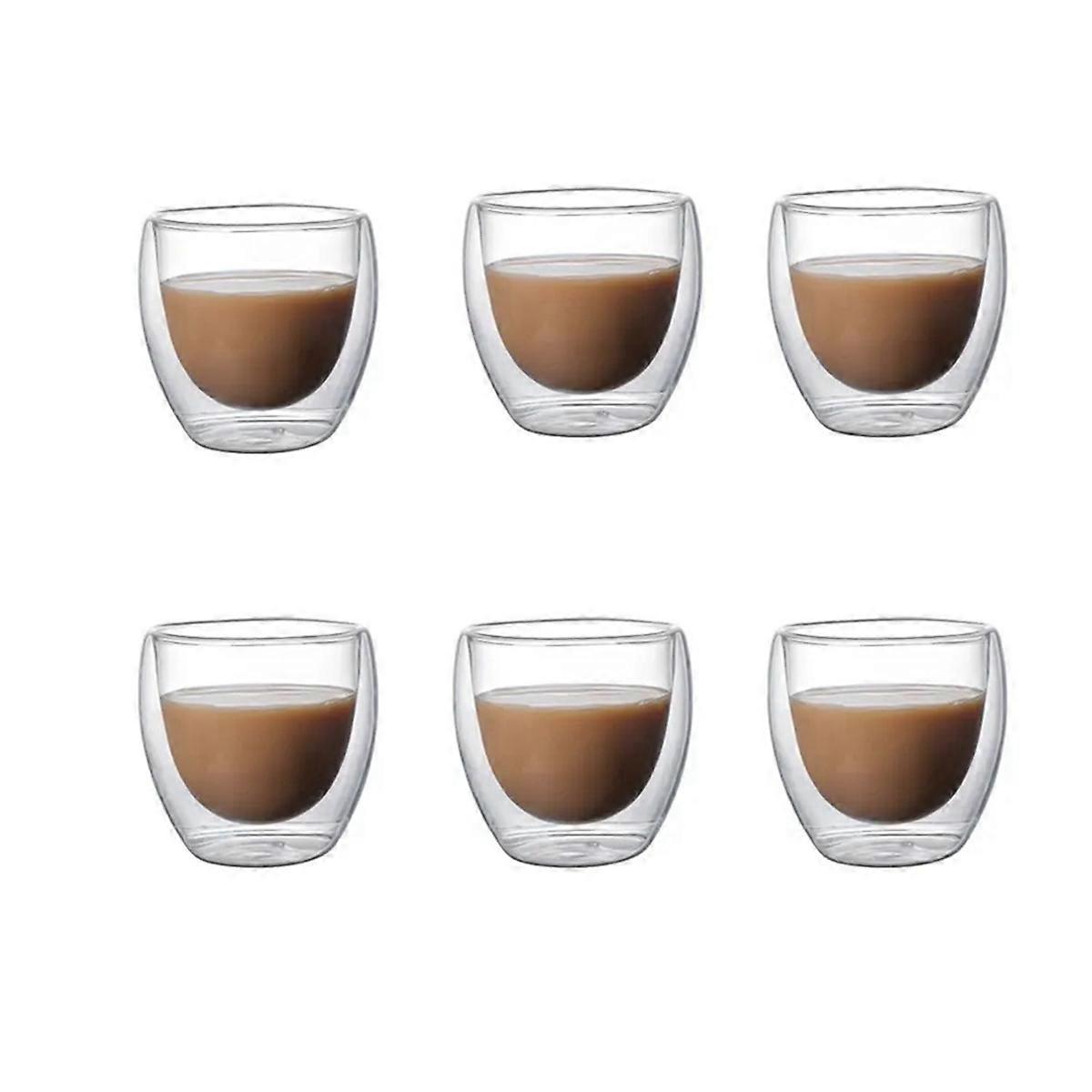 6 Stück Durchsichtige Doppelwandige Glasbecher Für Kaffee, Tee, Milch Und Saft, 80 Ml