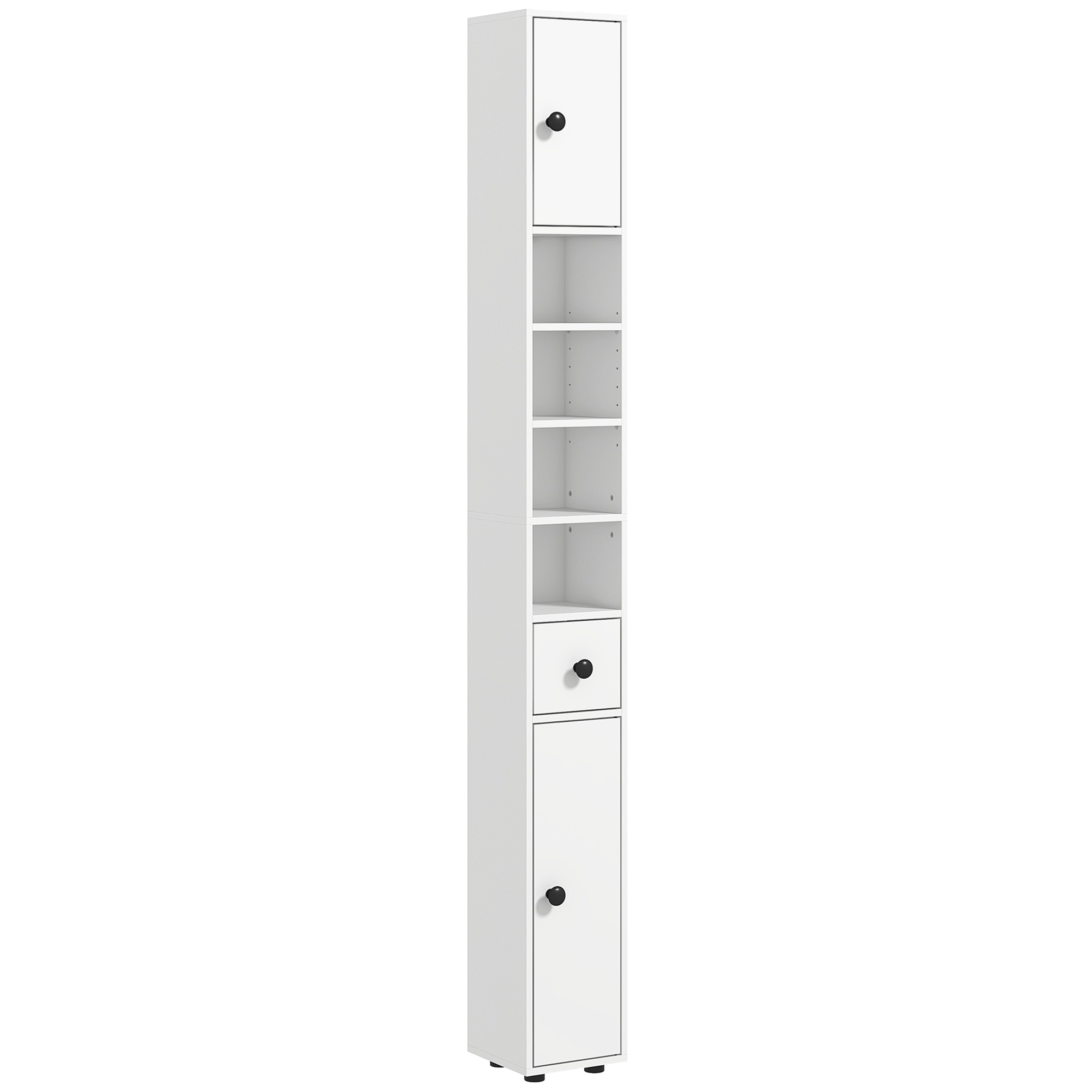 Badezimmerschrank, 4 Einlegeböden, Schublade, Spanplatte, Schlankes Design, Weiß