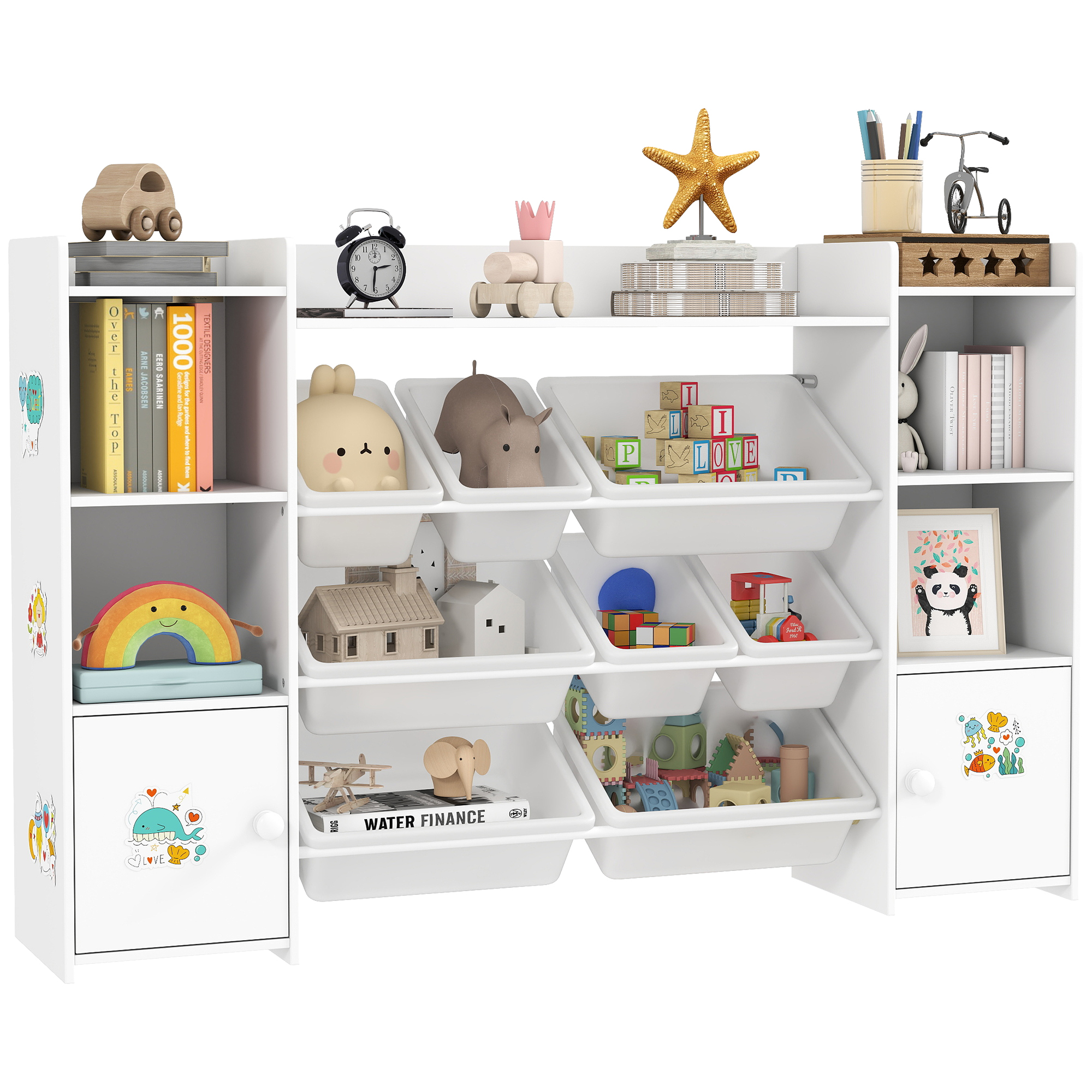 Kinderregal Mit 8 Herausnehmbaren Boxen, Weißes Spielzeugregal, 140 X 30 X 90 Cm