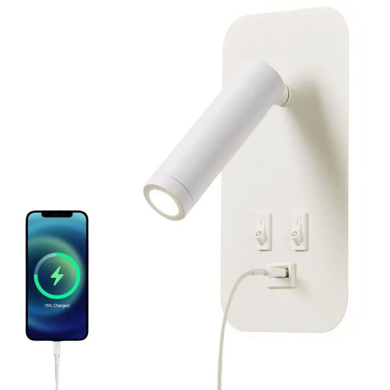 Wandlampe Led Mit Einstellbarem Licht, Integriertem Schalter Und Usb-anschluss Für Schnelles Aufladen – Ideal Als Leselampe Oder Für Stimmungsvolles Ambiente Im Schlafzimmer.