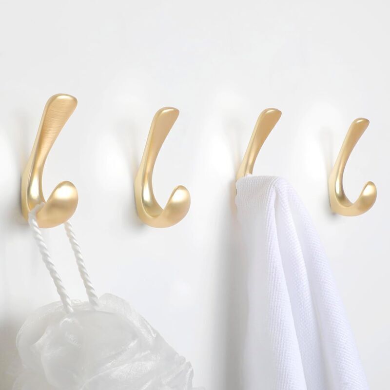 4 Badetuchhaken – Set Aus 4 Stück, Satiniert Goldfarben, Ideal Für Bademäntel Und Handtücher, Elegantes Und Robustes Design