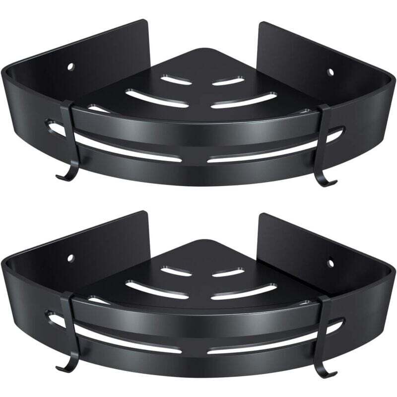 Wandregal Für Badezimmer-ecken Ohne Bohren – Seifenhalter, Shampoo-halter Und Handtuchhalter Aus Aluminium Mit Klebebefestigung, Dreieckige Form, Schwarz, 2er-set