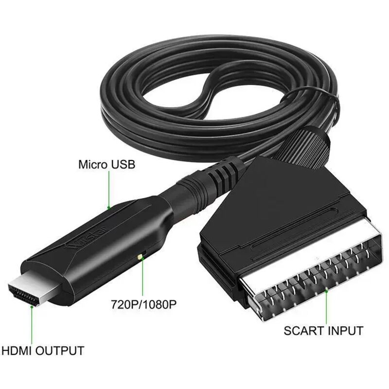 Scart-zu-hdmi-konverter – Integrierter Scart-eingang, Hdmi-ausgang 1080p/720p – Kompatibel Mit Hd-fernsehern, Monitoren, Beamern, Spielkonsolen, Blu-ray-/dvd-playern, Satellitenempfängern Und Tv-boxen